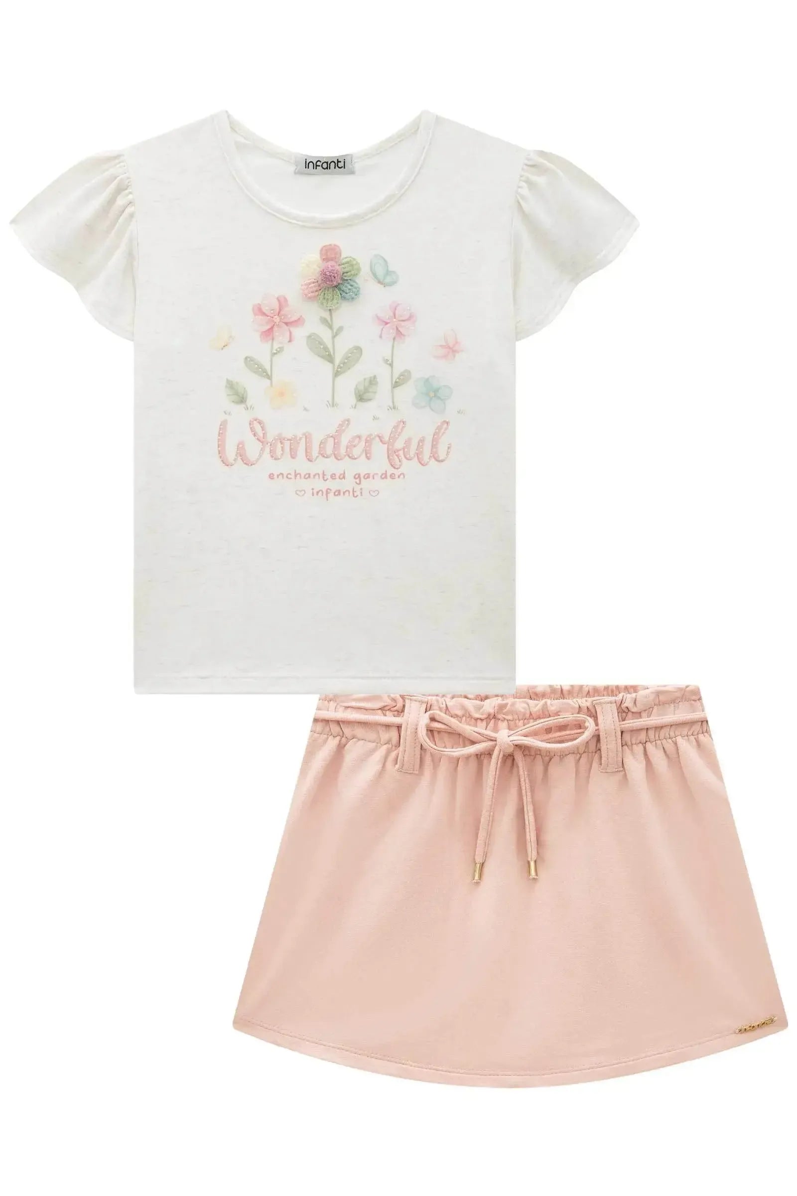 Conjunto de Blusa em Malha Power com Short Saia em Molevisco 93579 Infanti Infantil Menina