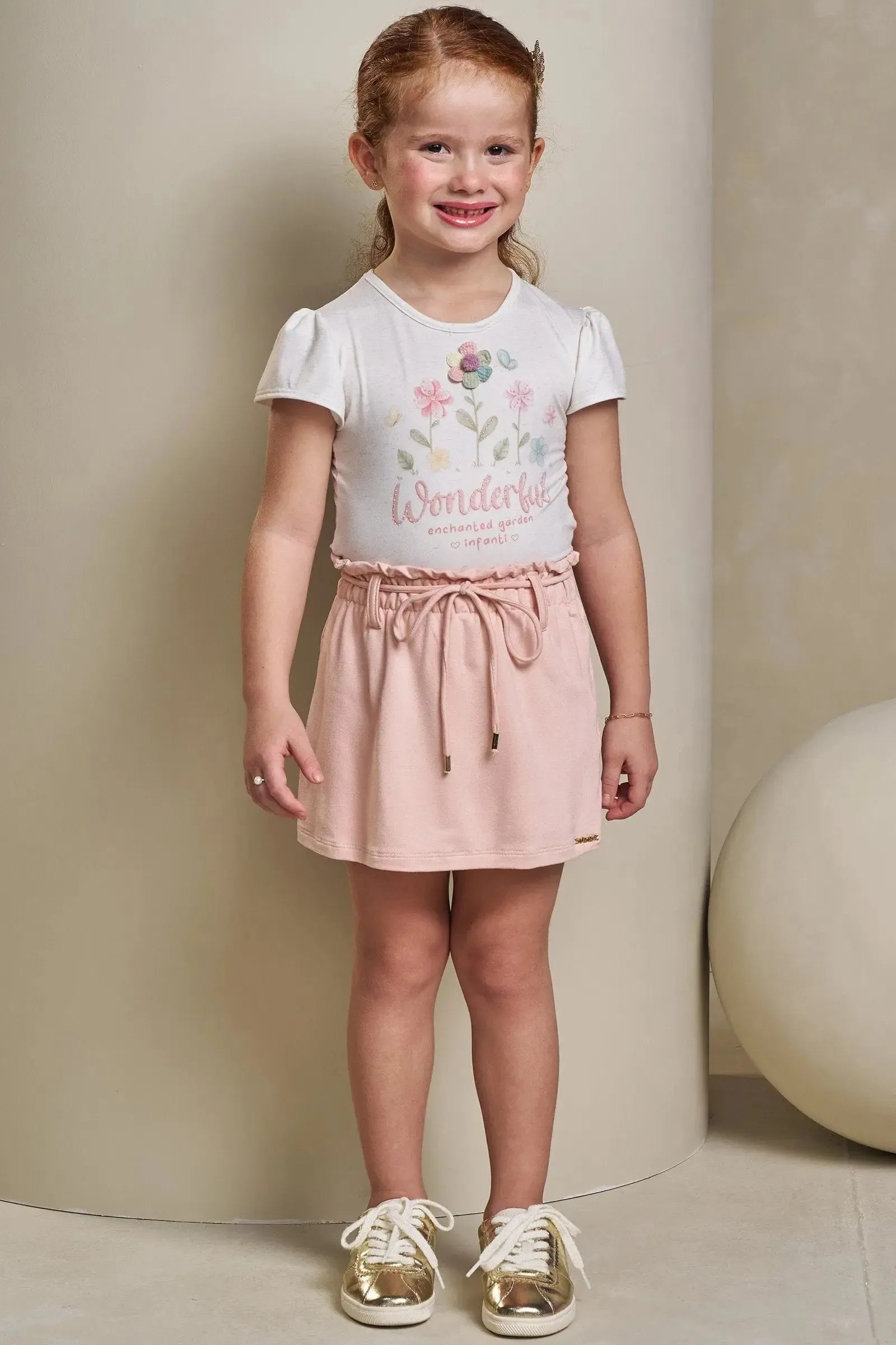 Conjunto de Blusa em Malha Power com Short Saia em Molevisco 93579 Infanti Infantil Menina