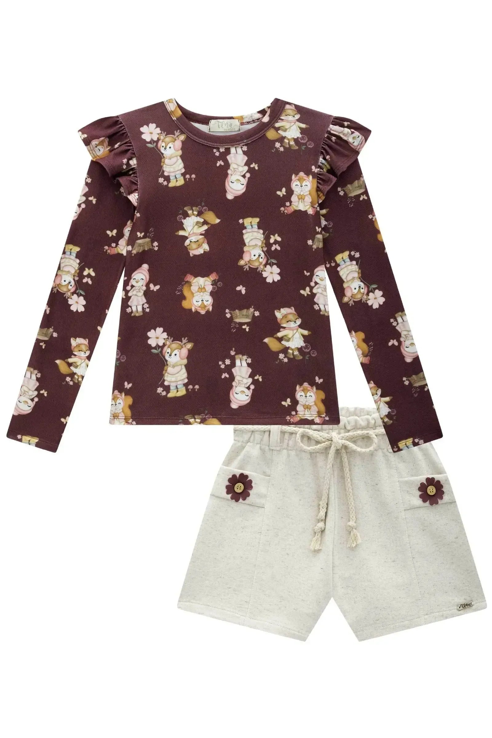Conjunto de Blusa em Malha Power com Shorts em Moletom sem Pelúcia 90573 Infanti Infantil Menina