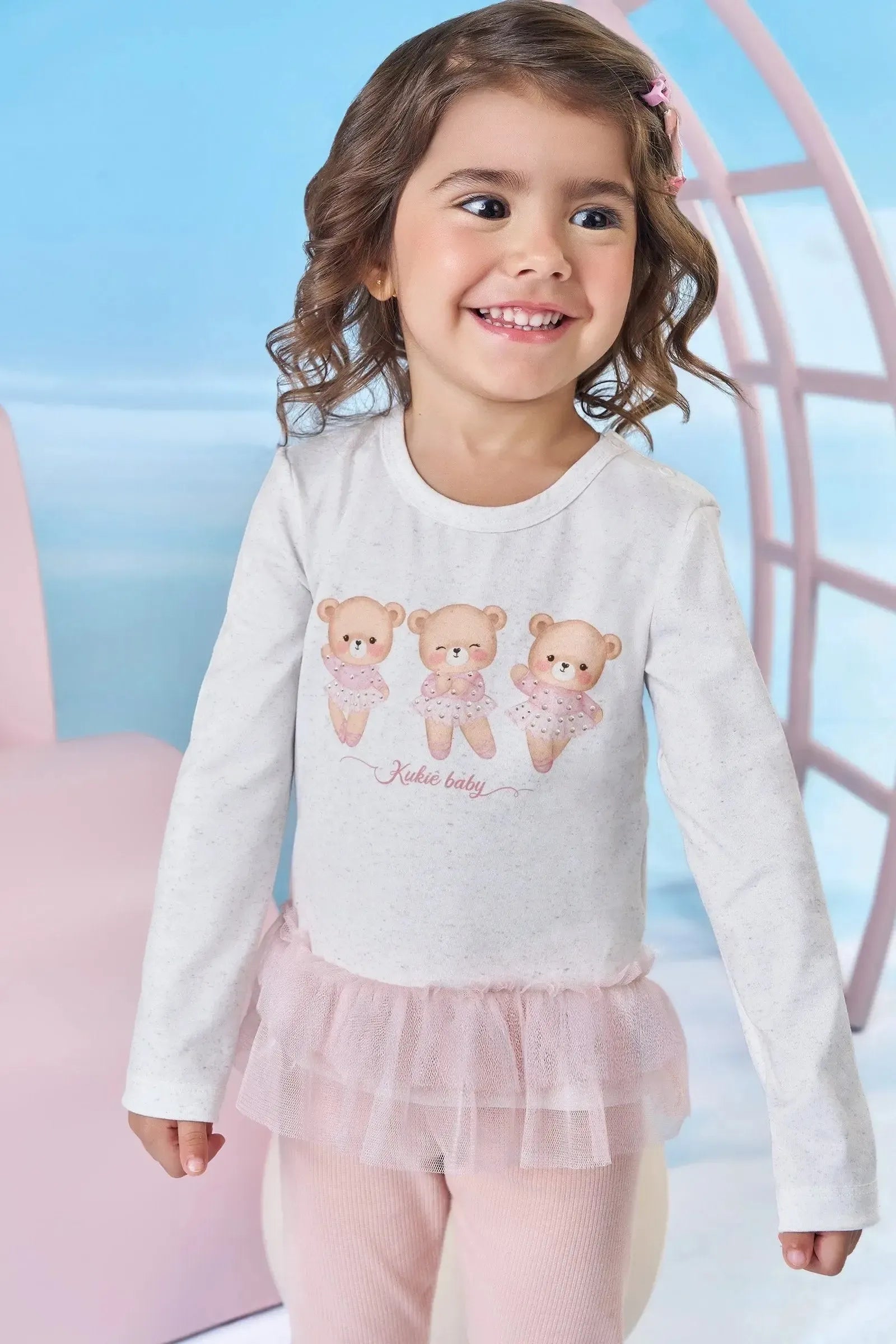 Conjunto de Blusa em Malha Power e Calça Legging em Canelado 92205 Kukiê Bebê Menina