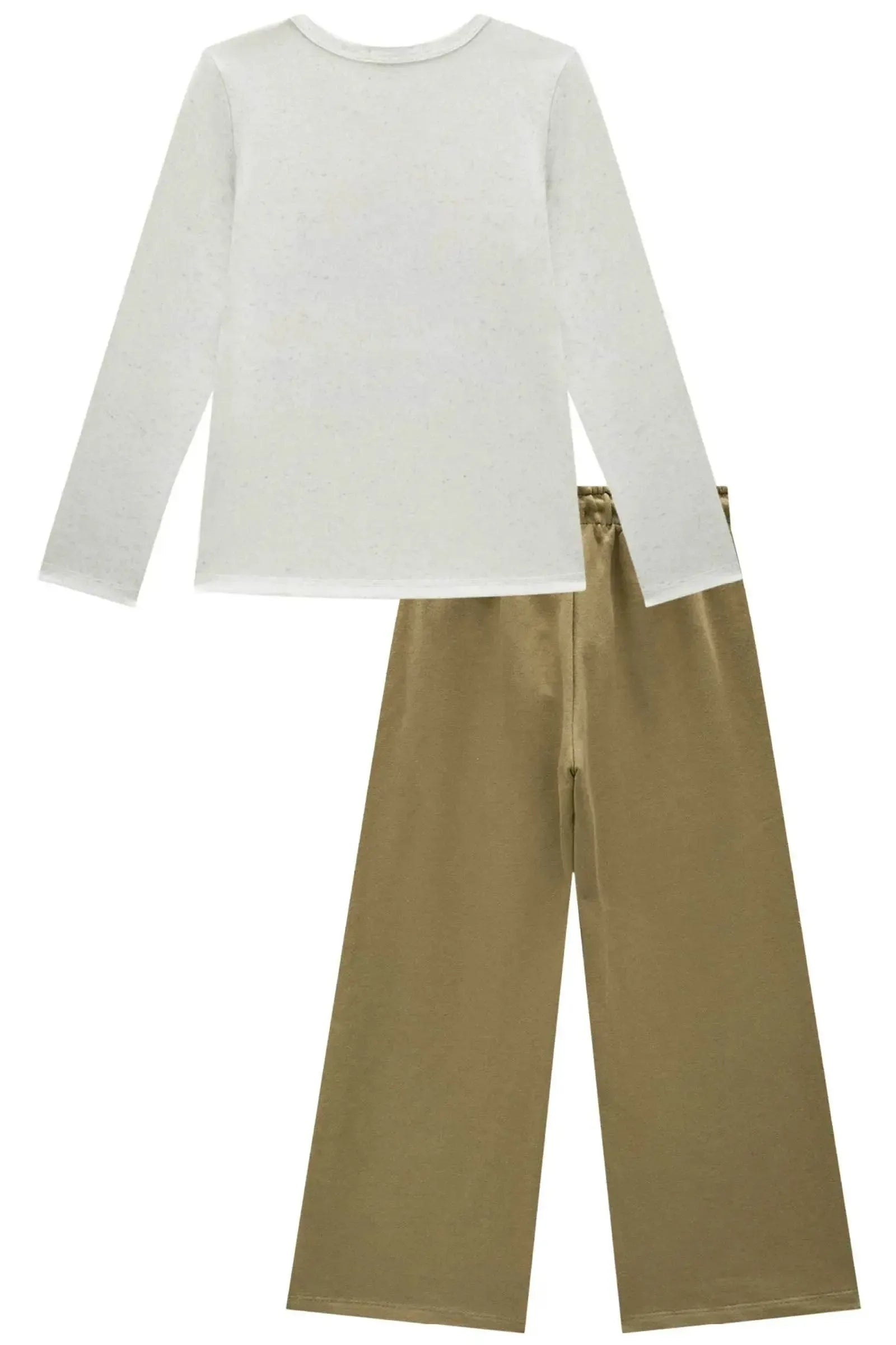 Conjunto de Blusa em Malha Power e Calça Wide Leg em Moletom sem Pelúcia 92504 Infanti Infantil Menina
