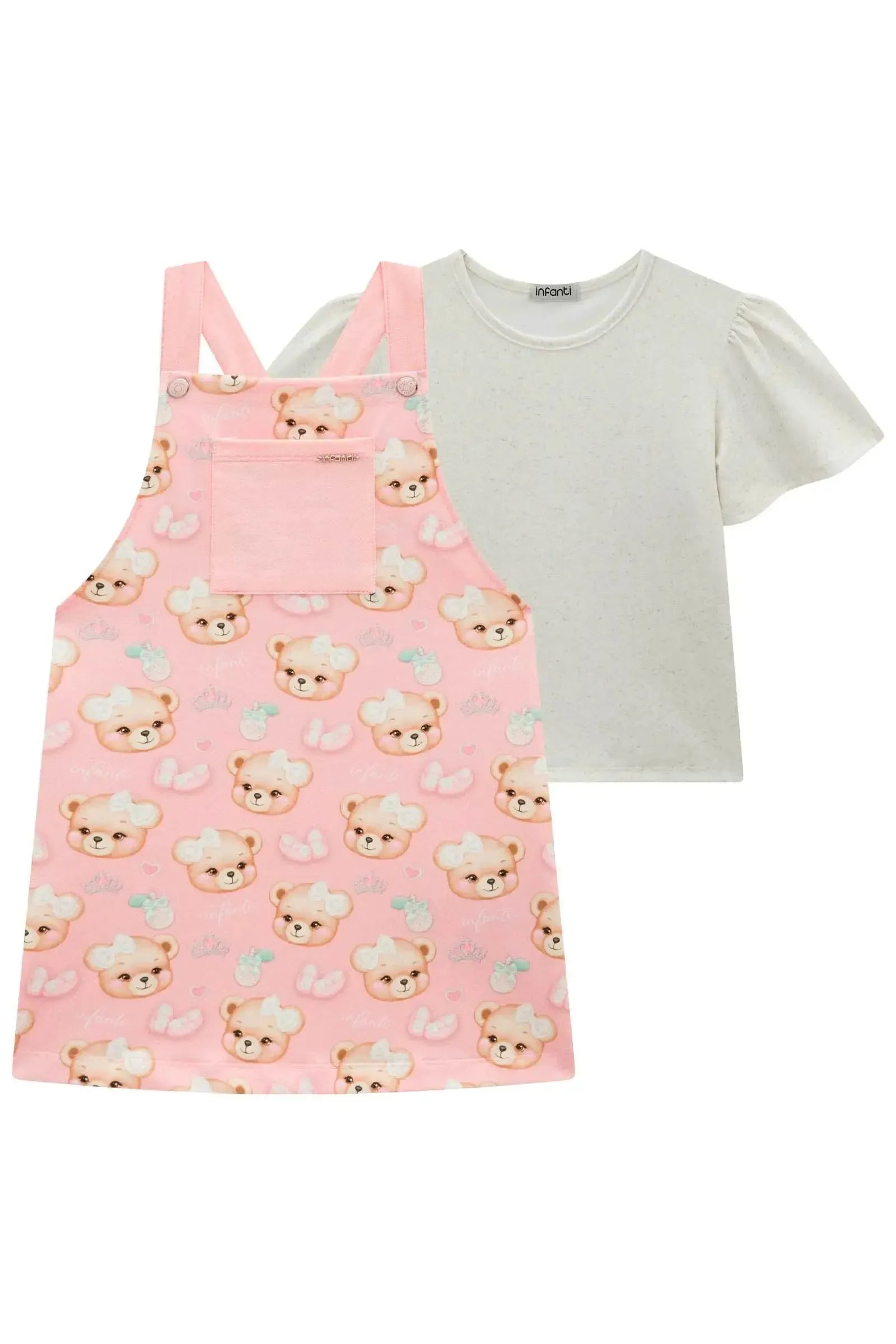 Conjunto de Blusa em Malha Power e Salopete em Molecotton 99130 Infanti Infantil Menina