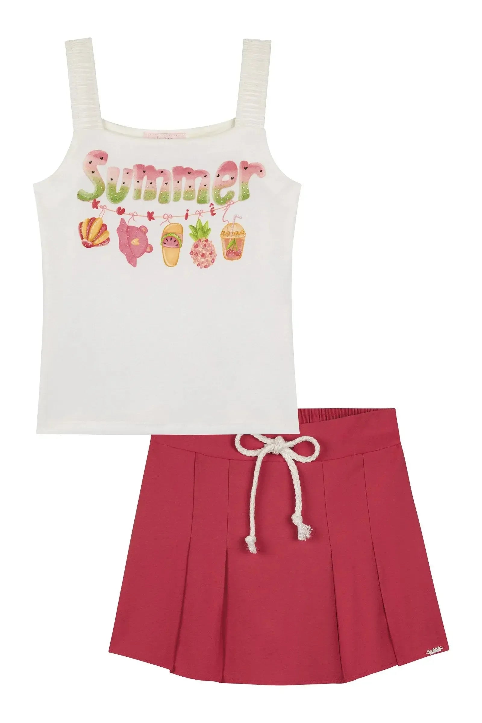 Conjunto de Blusa em Malha Power e Short Saia em Blend de Viscose 88348 Kukiê Infantil Menina