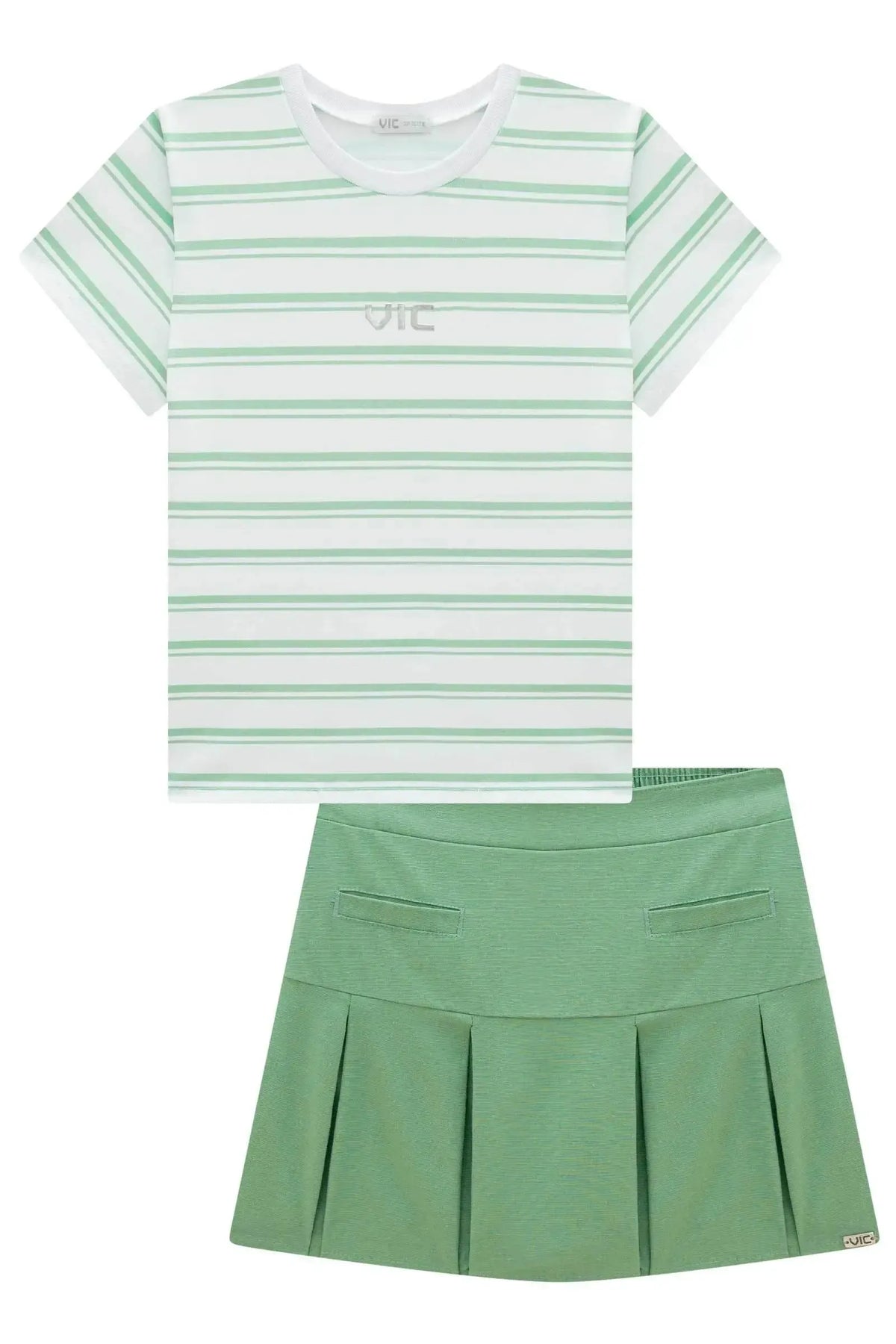 Conjunto de Blusa em Malha Power e Short Saia em Linho com Elastano 99109 Vic Teen Menina