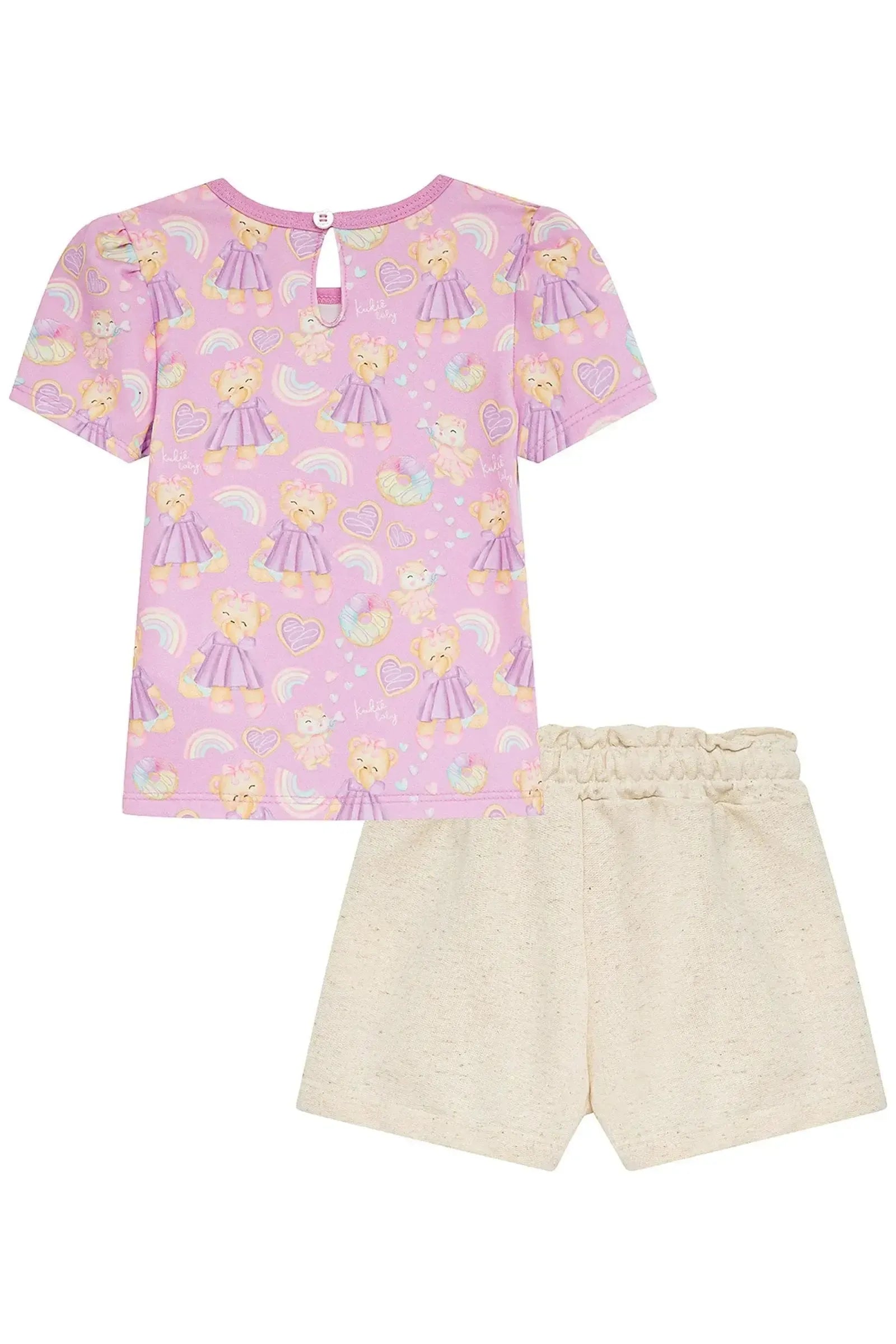 Conjunto de Blusa em Malha Power e Short Saia em Moletom sem Pelúcia 94198 Kukiê Infantil Menina