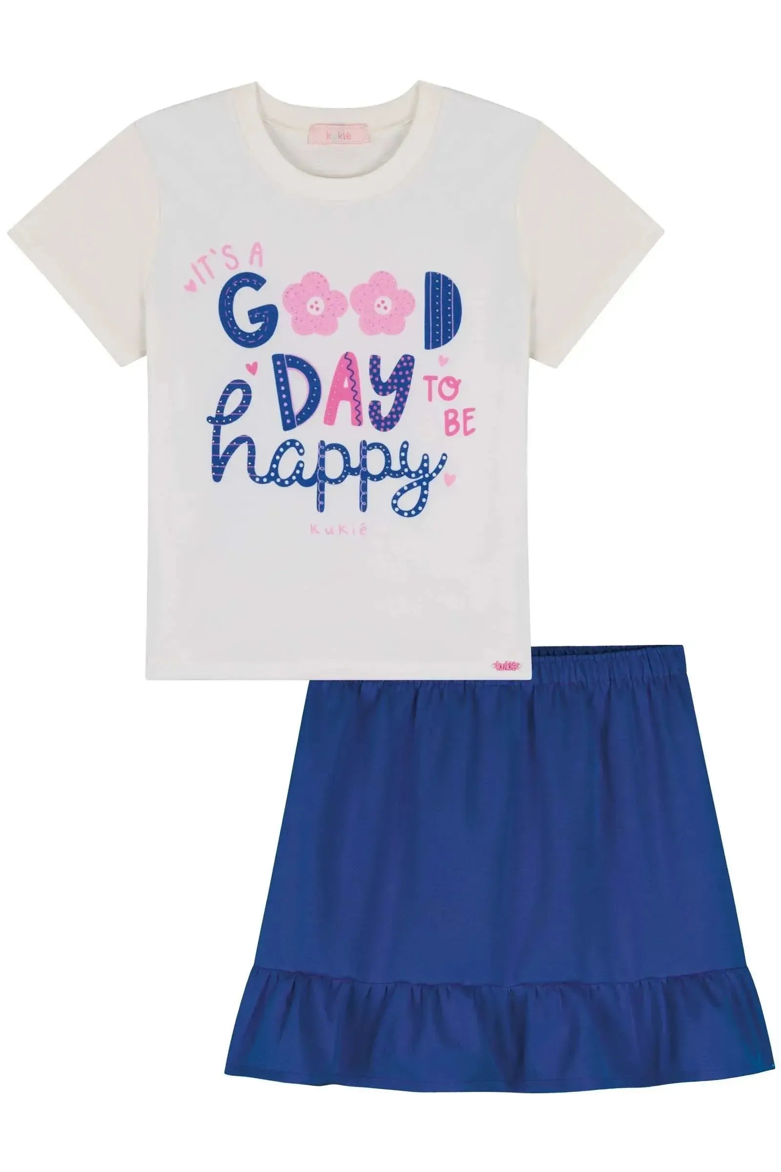 Conjunto de Blusa em Malha Power e Short Saia em Tecido Alfaiataria 86009 Kukiê Infantil Menina