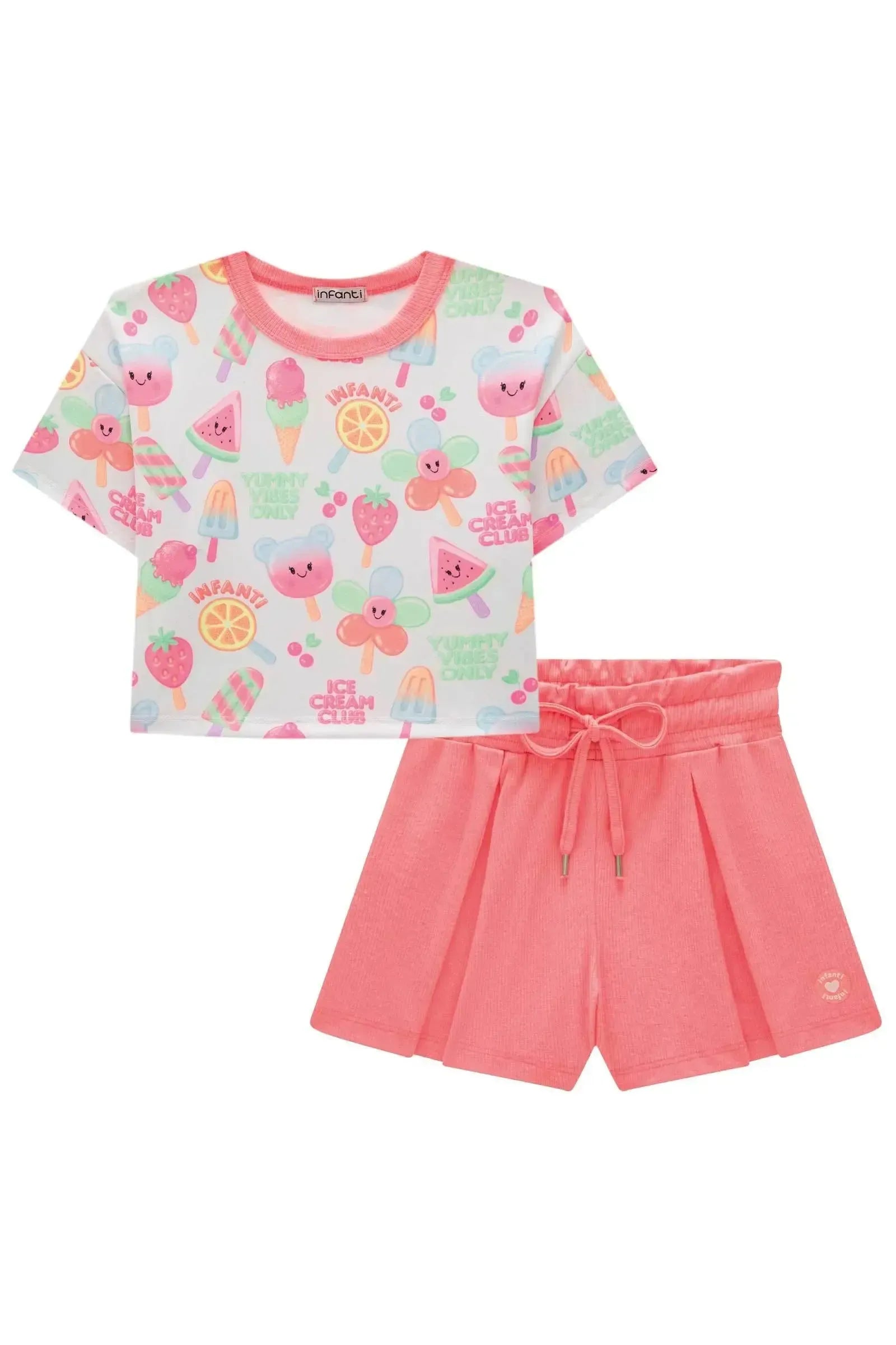 Conjunto de Blusa em Malha Power e Shorts em Canelado Liz 95420 Infanti Infantil Menina