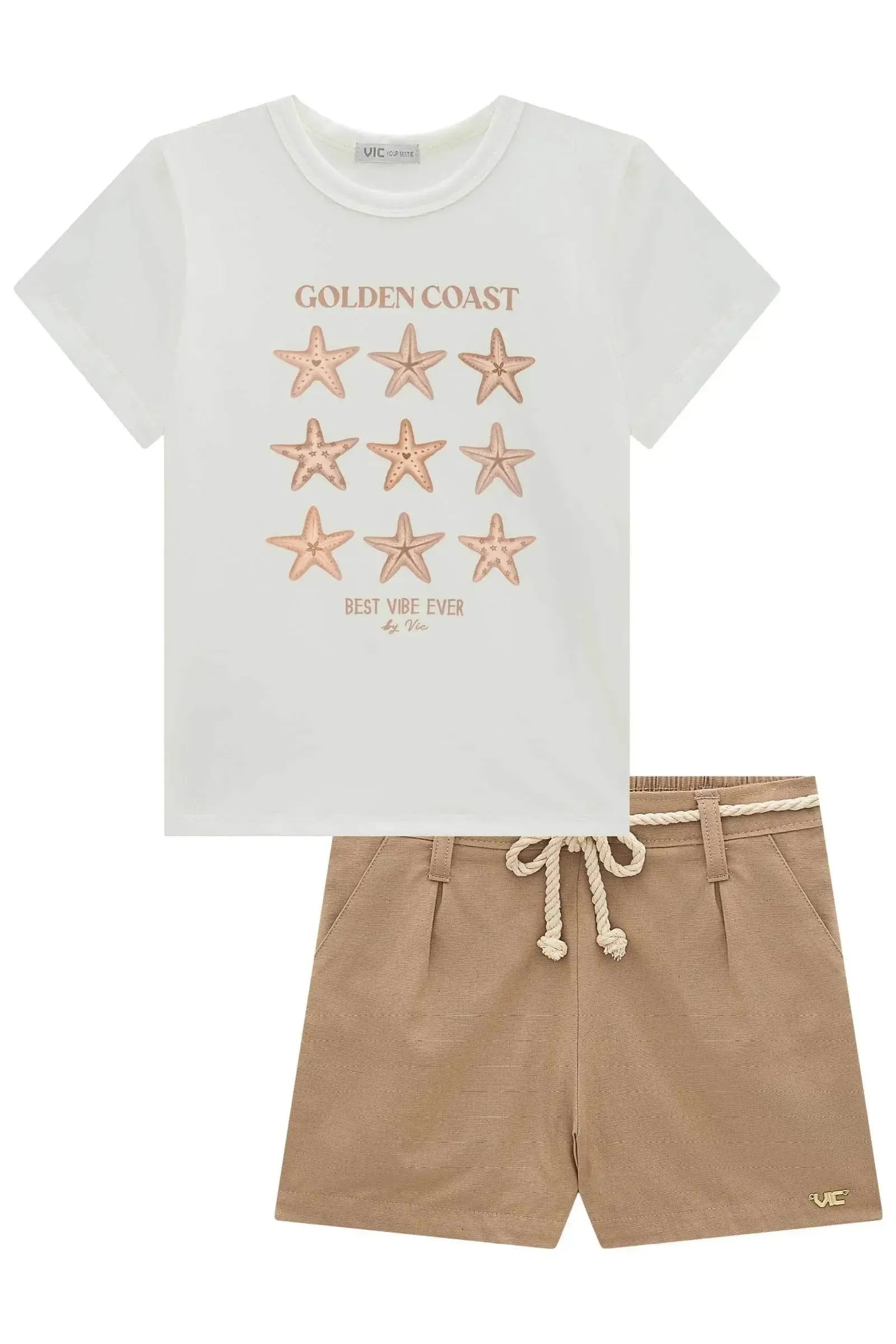 Conjunto de Blusa em Malha Power e Shorts em Linho com Elastano 99092 Vic Teen Menina