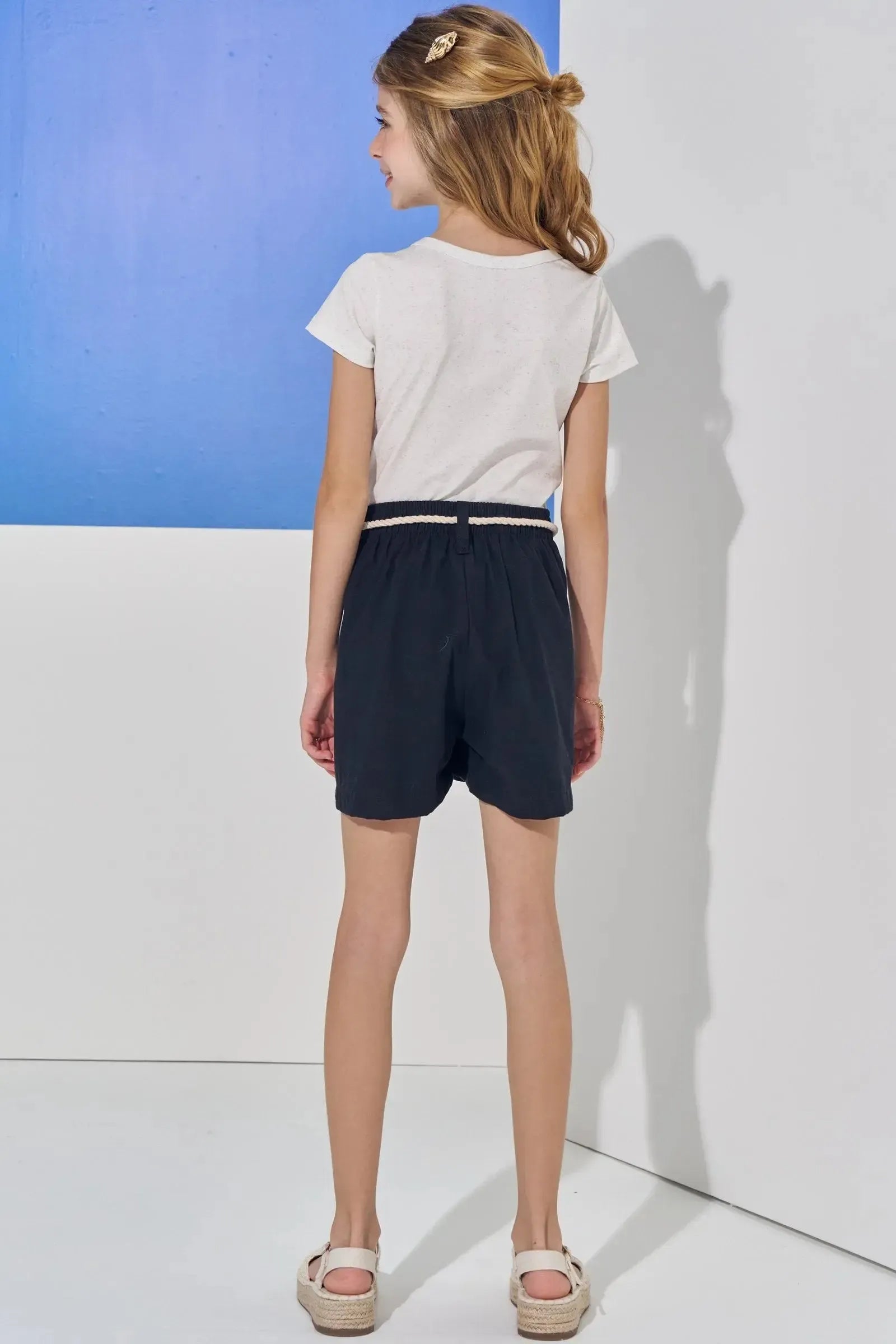 Conjunto de Blusa em Malha Power e Shorts em Linho com Elastano 99092 Vic Teen Menina