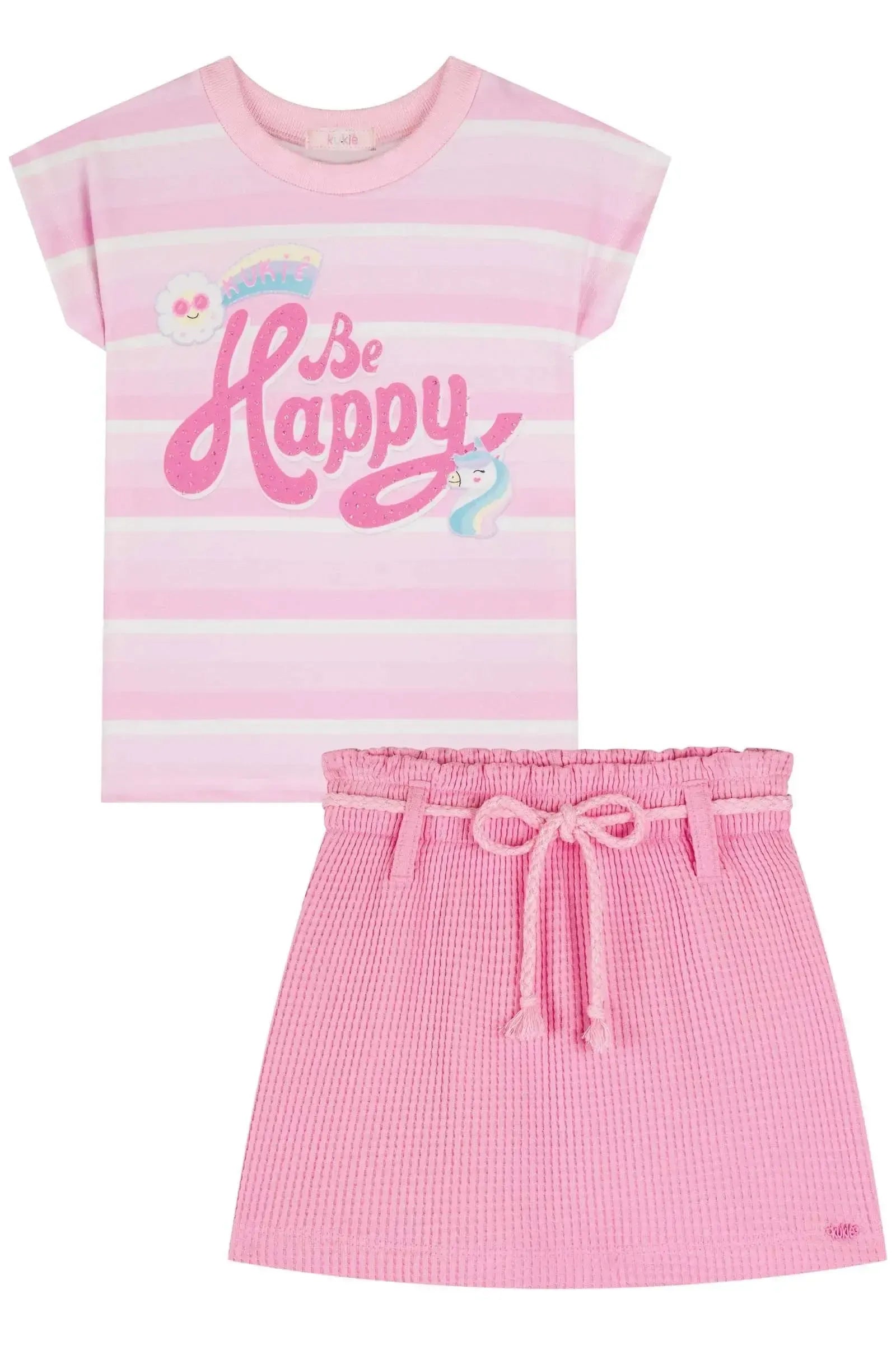 Conjunto de Blusa em Malha Power e Shorts em Malha Big Textura 84945 Kukiê Infantil Menina