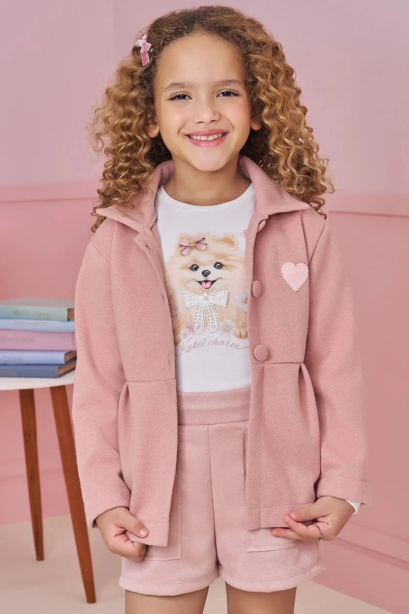 Conjunto de Blusa em Malha Power e Shorts em Malha Scuba Suede 91839 Kukiê Infantil Menina