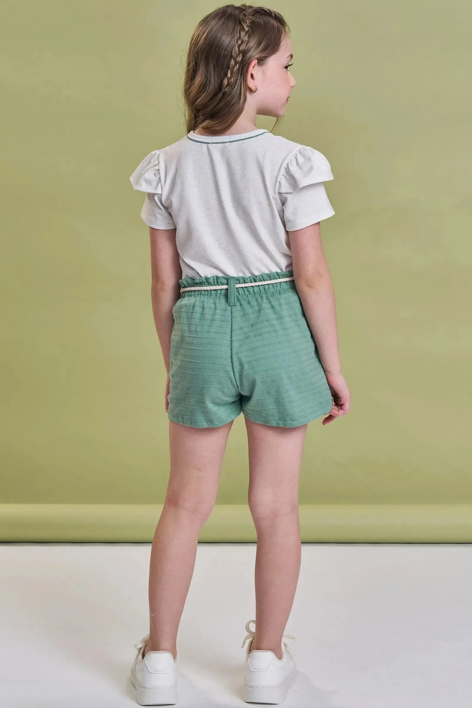 Conjunto de Blusa em Malha Power e Shorts em Meia Malha Textura 93850 Kukiê Infantil Menina