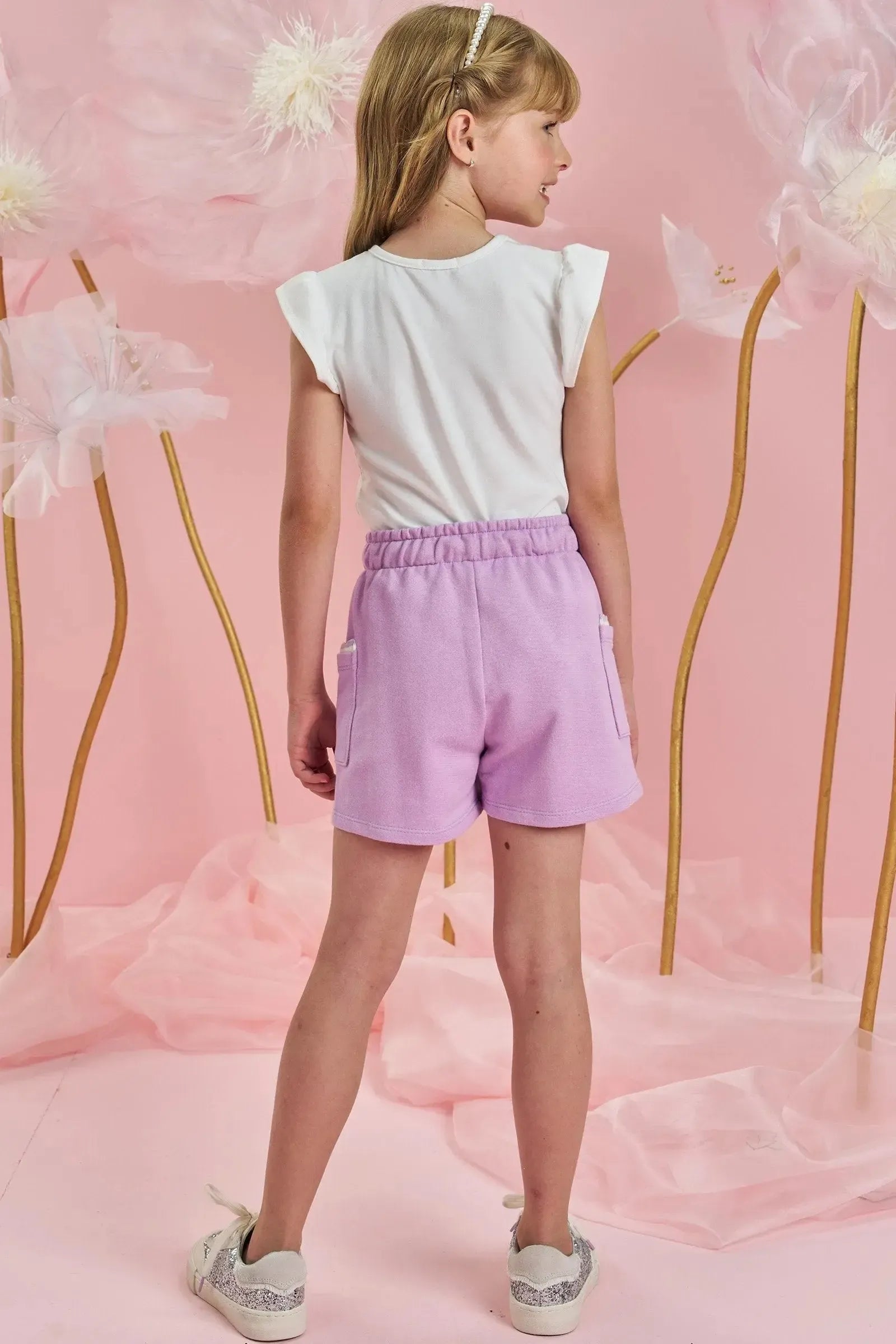 Conjunto de Blusa em Malha Power e Shorts em Moletom sem Pelúcia 84326 Infanti Infantil Menina