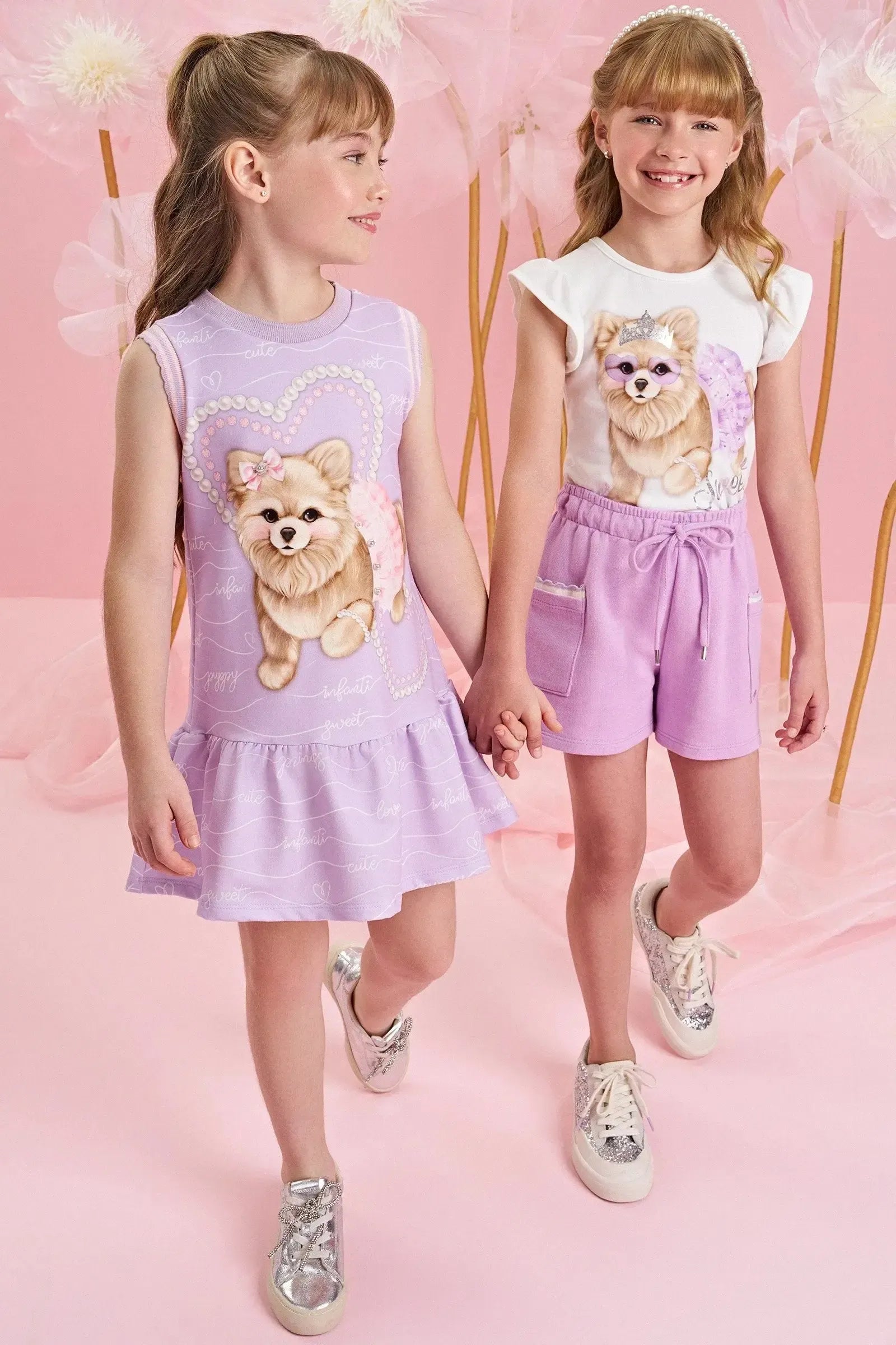 Conjunto de Blusa em Malha Power e Shorts em Moletom sem Pelúcia 84326 Infanti Infantil Menina