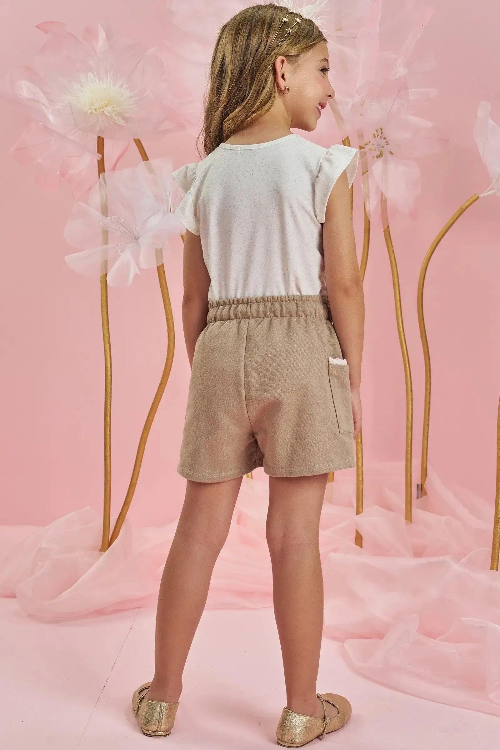 Conjunto de Blusa em Malha Power e Shorts em Moletom sem Pelúcia 84326 Infanti Infantil Menina