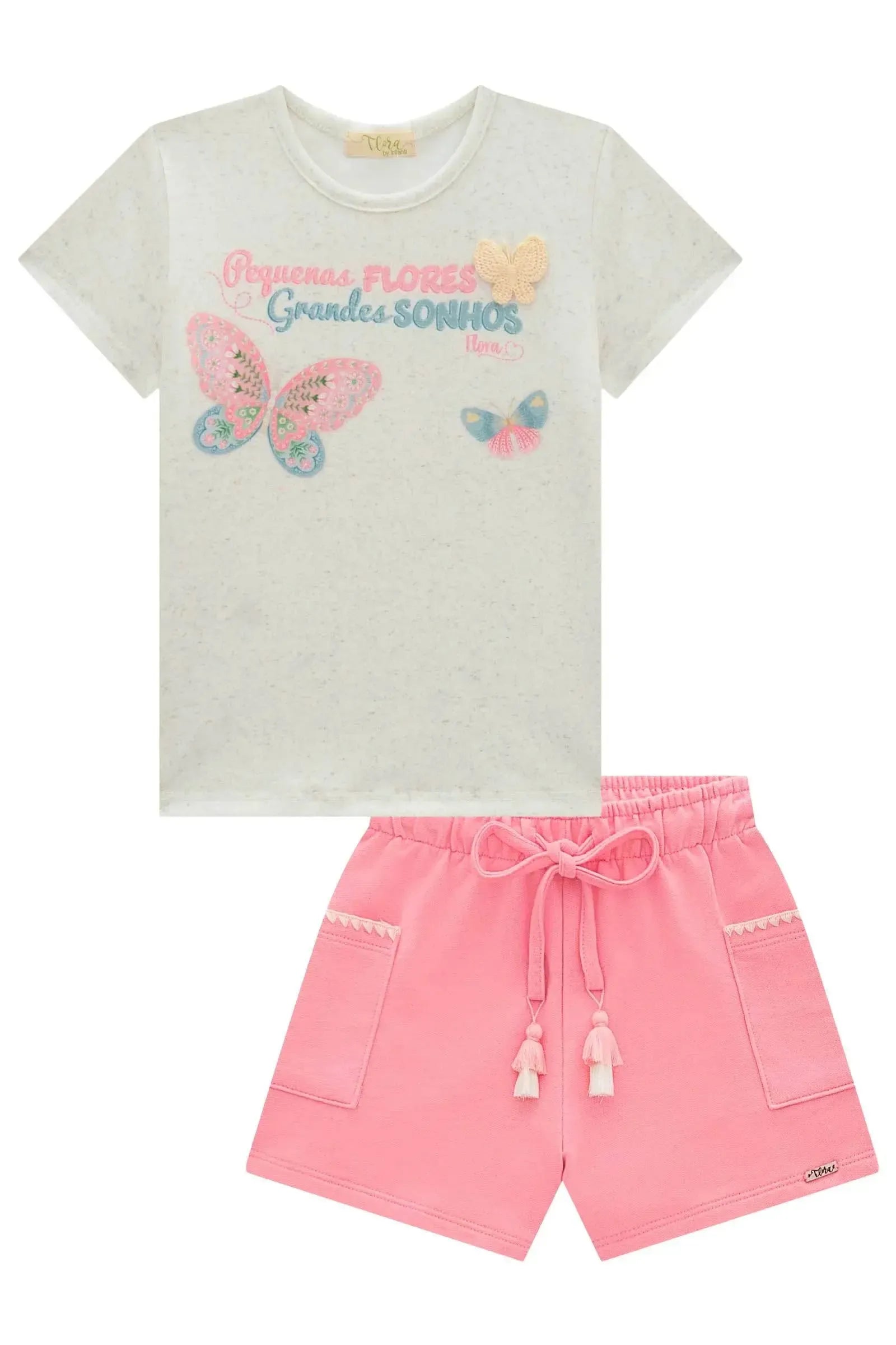 Conjunto de Blusa em Malha Power e Shorts em Moletom sem Pelúcia 98557 Infanti Infantil Menina