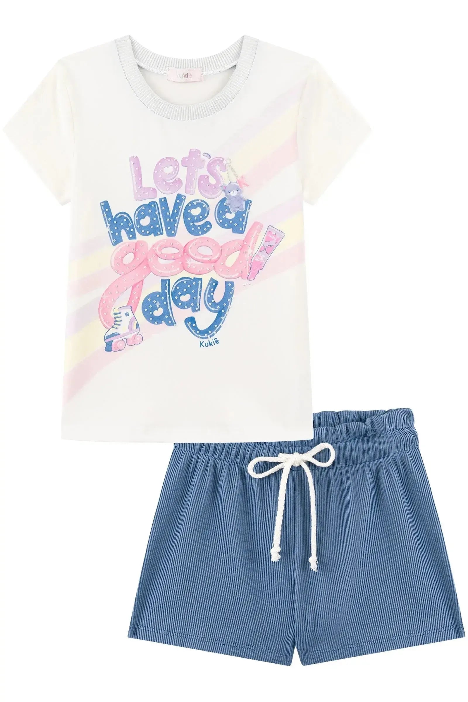 Conjunto de Blusa em Malha Power e Shorts em Soft Line 93869 Kukiê Infantil Menina