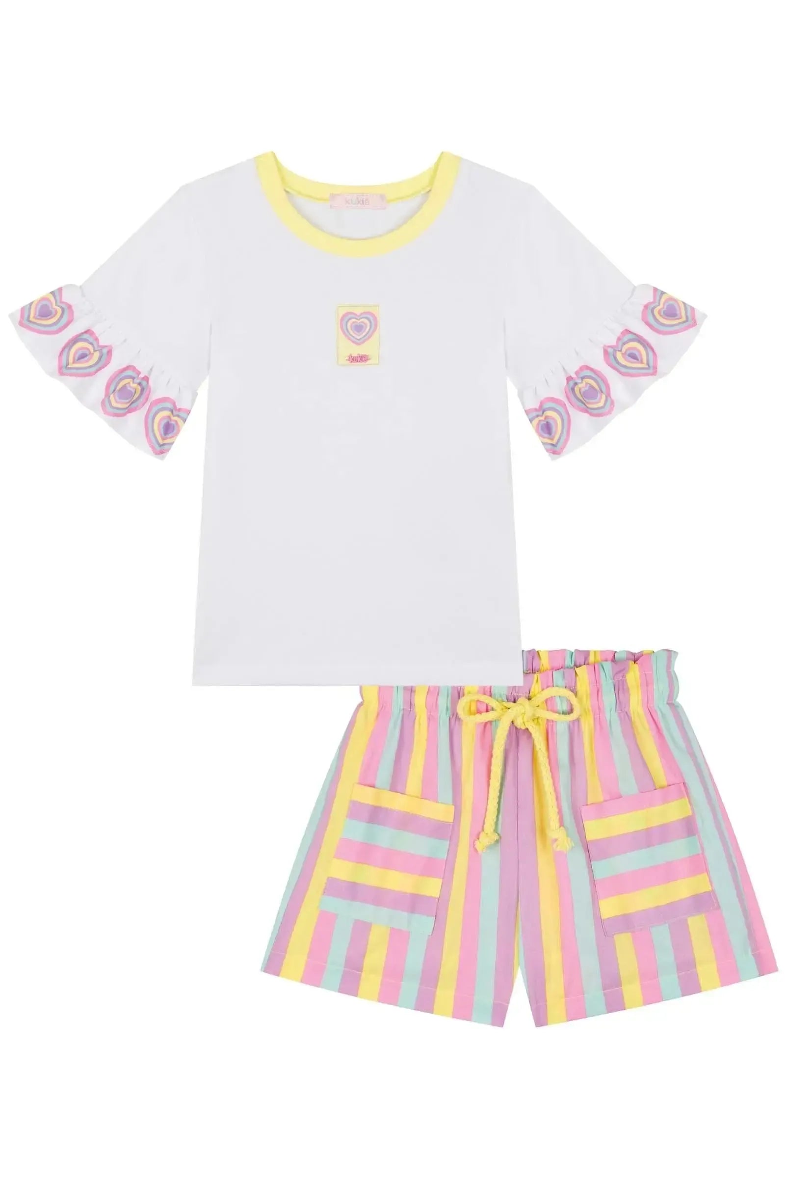 Conjunto de Blusa em Malha Power e Shorts em Tricoline 85810 Kukiê Infantil Menina