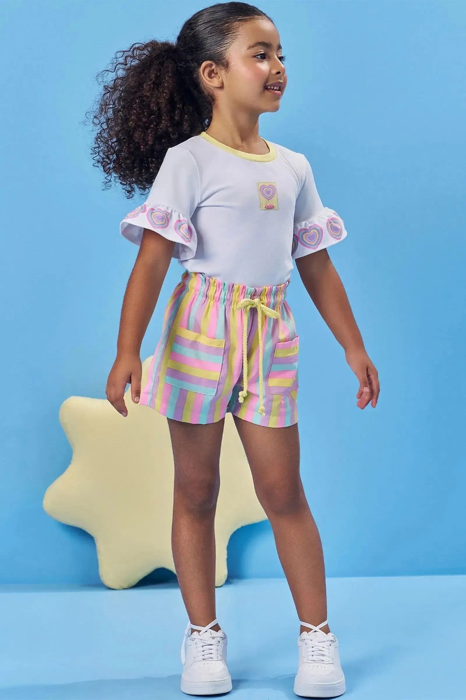Conjunto de Blusa em Malha Power e Shorts em Tricoline 85810 Kukiê Infantil Menina