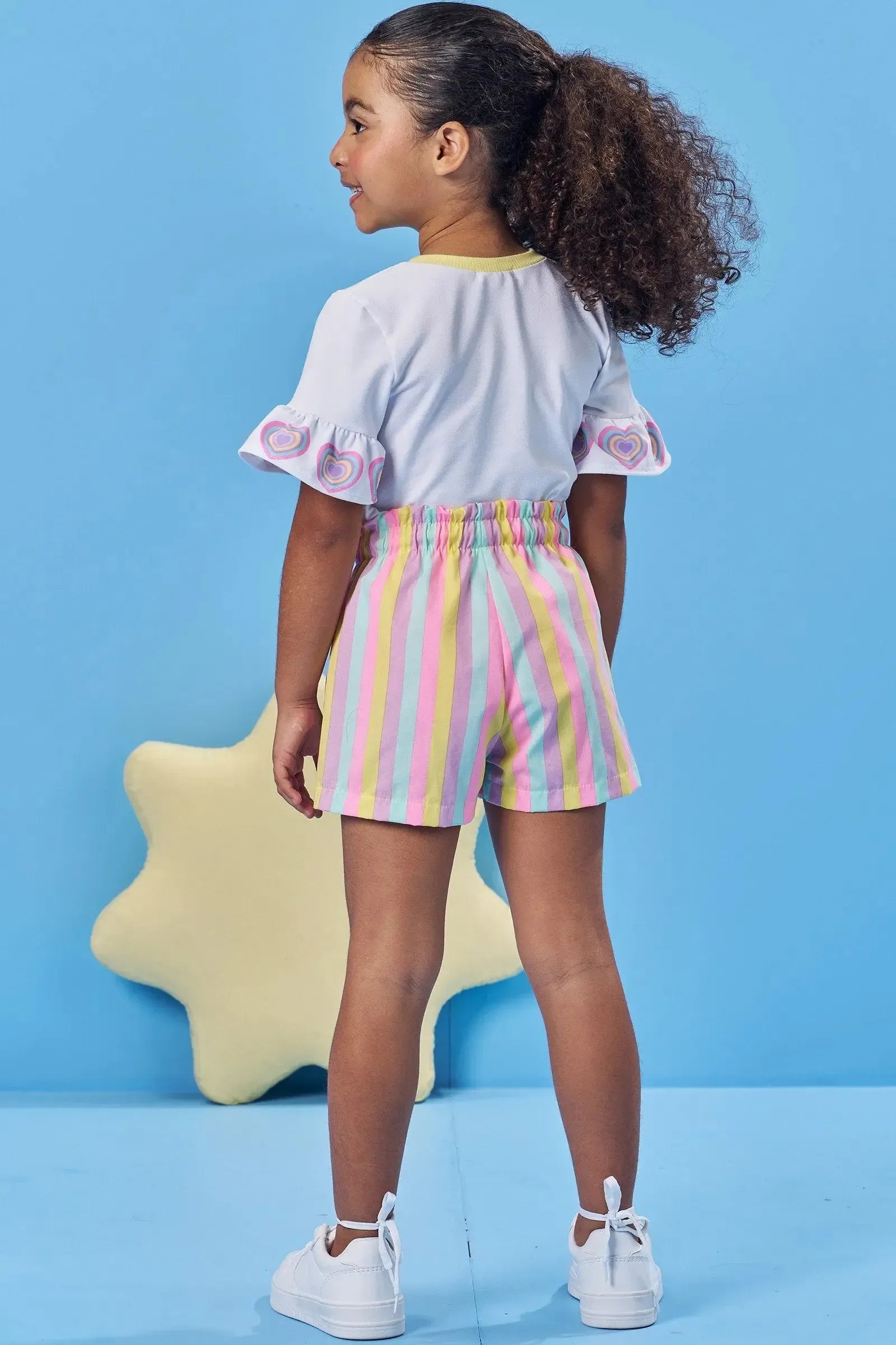 Conjunto de Blusa em Malha Power e Shorts em Tricoline 85810 Kukiê Infantil Menina