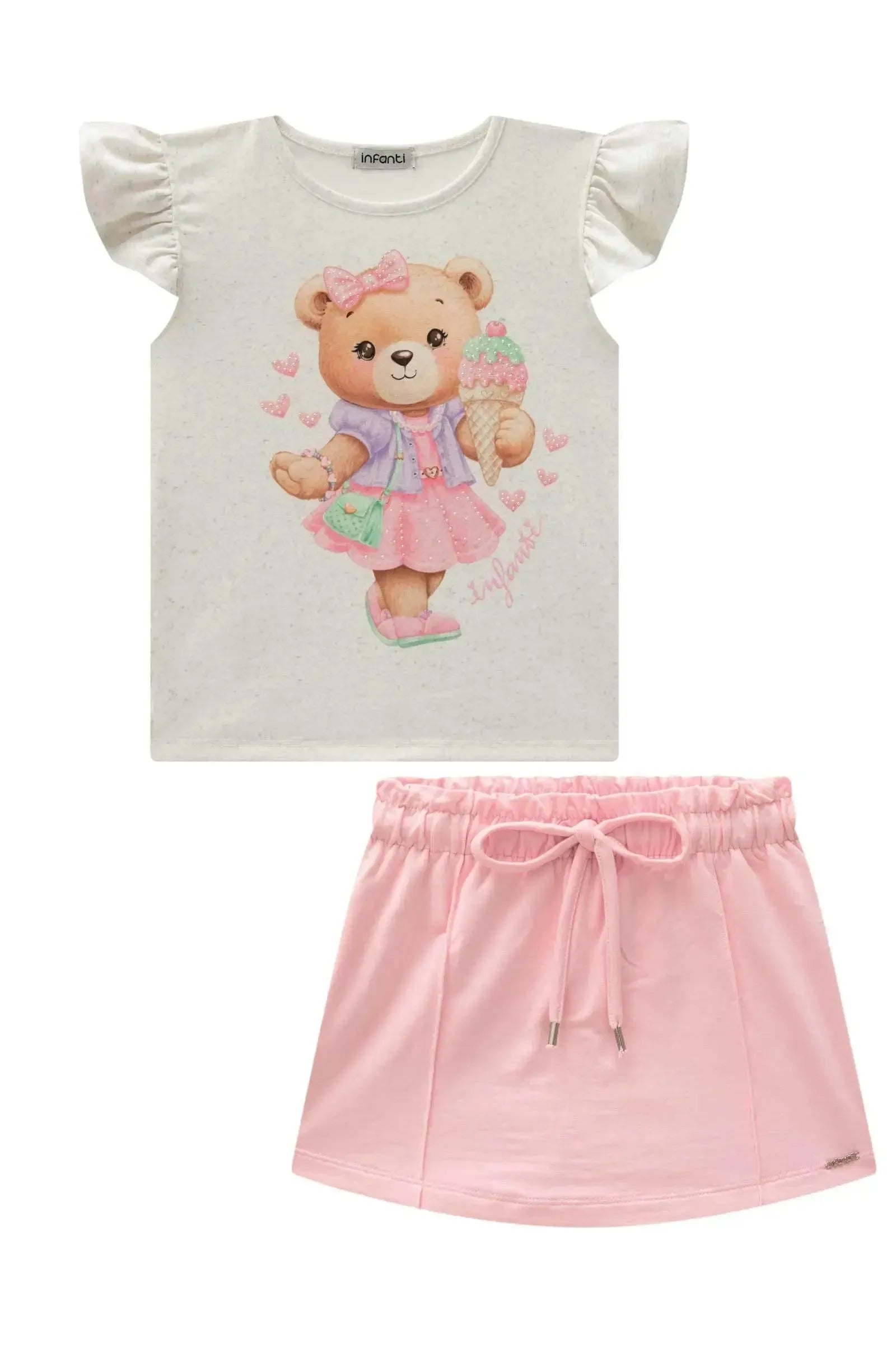 Conjunto de Blusa em Malha Power e Shorts Saia em Molevisco 95878 Infanti Infantil Menina