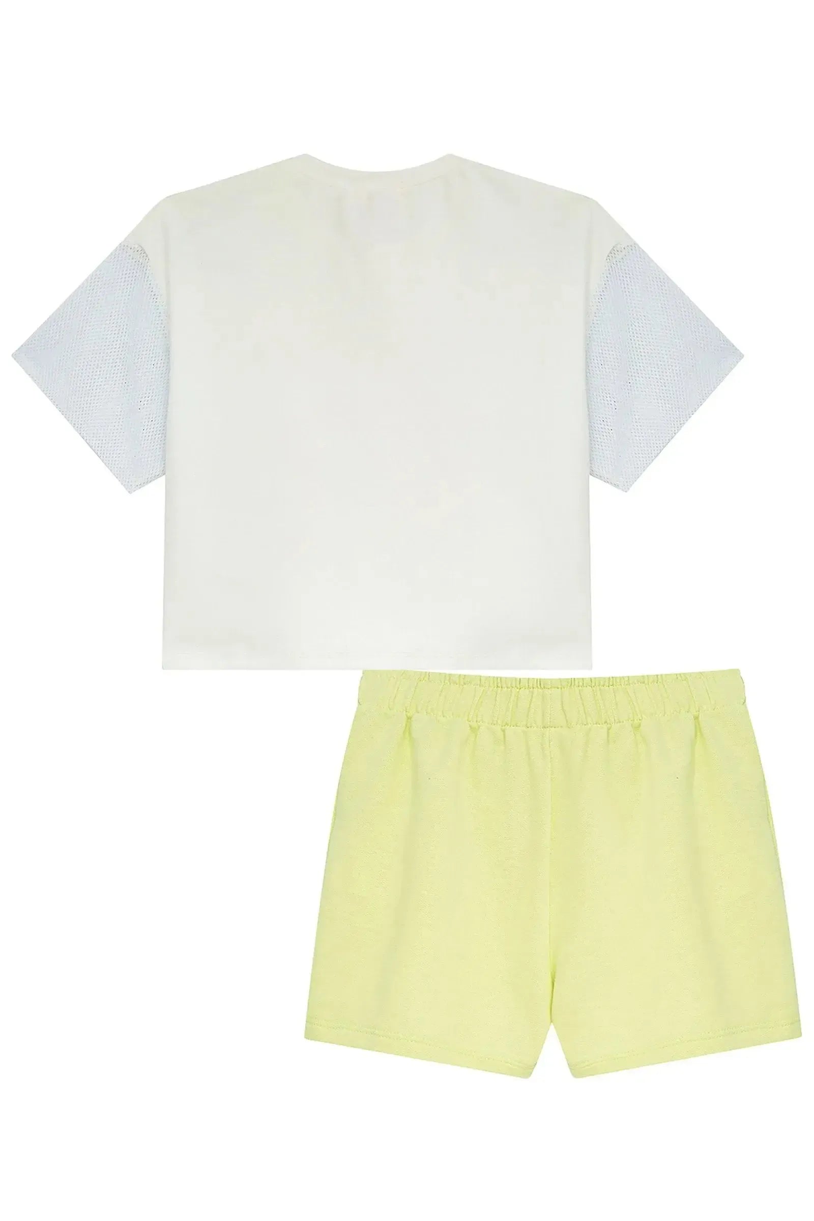 Conjunto de Blusa em Malha Power e Tela e Short Saia em Moletom sem Pelúcia 93628 Kukiê Infantil Menina
