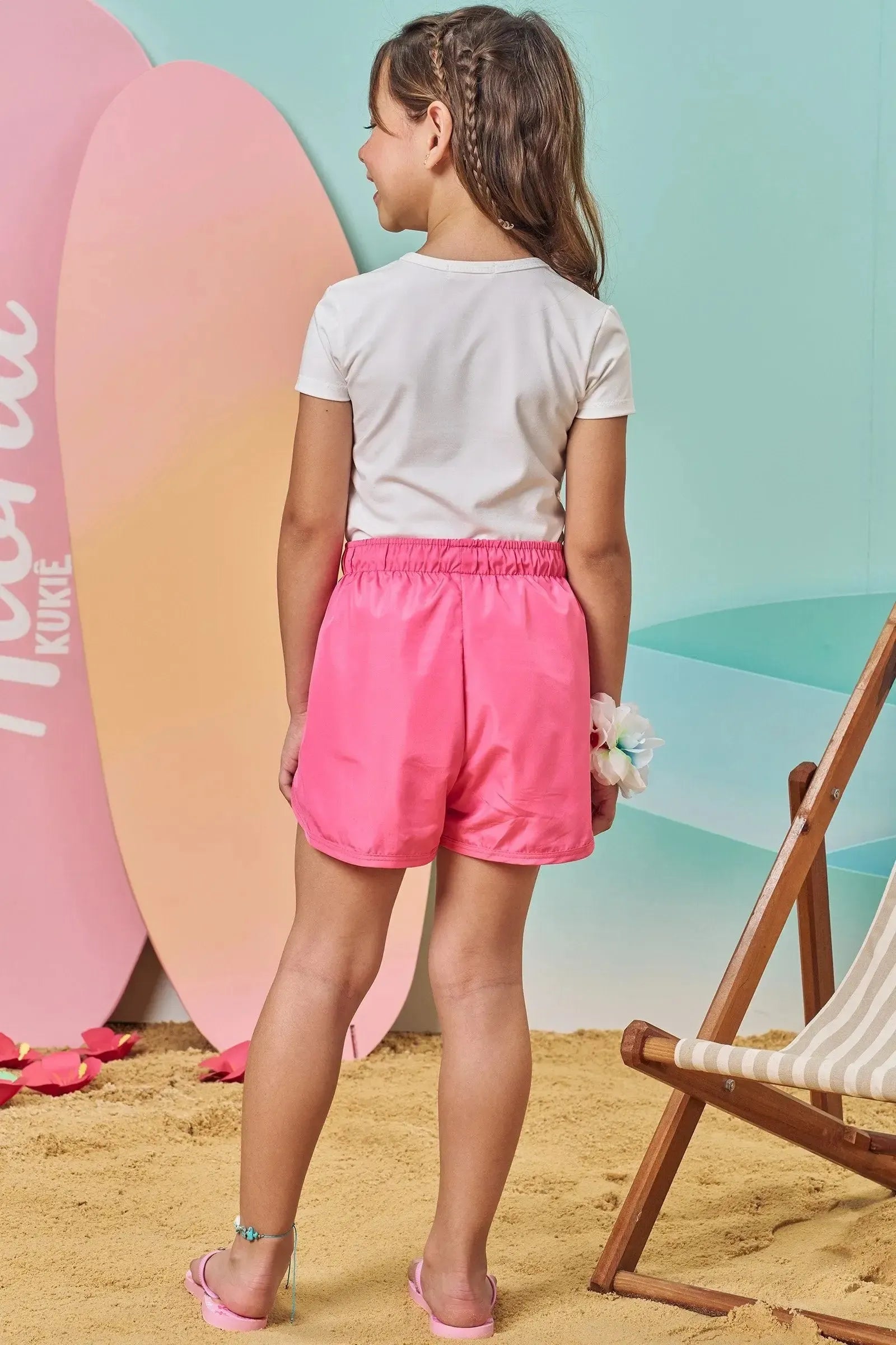 Conjunto de Blusa em Malha UV e Short em Nylon 83993 Kukiê Infantil Menina