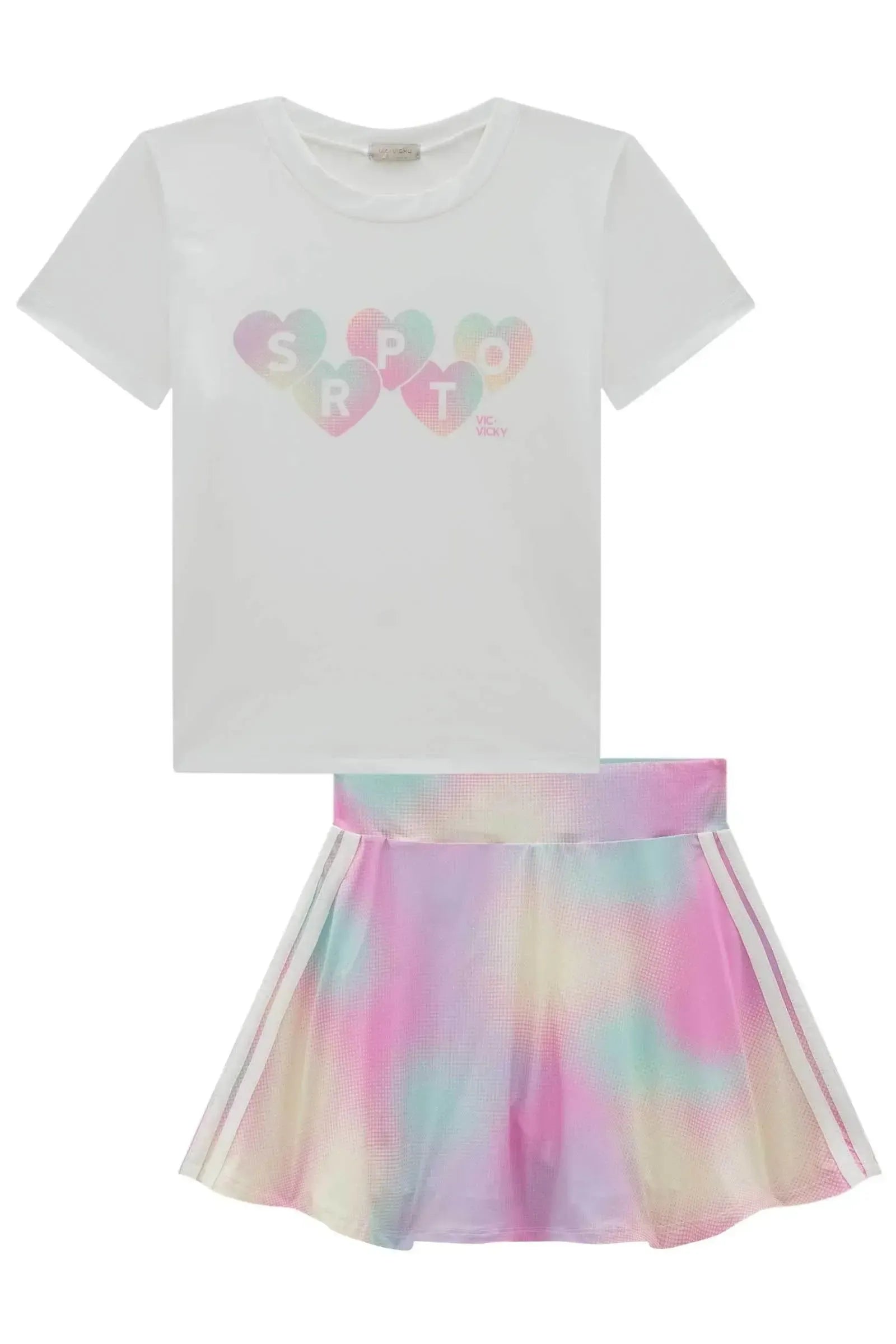 Conjunto de Blusa em Malha UV50 e Saia em Malha Yuki com Shorts Embutido 96539 Vic&Vicky Teen Menina