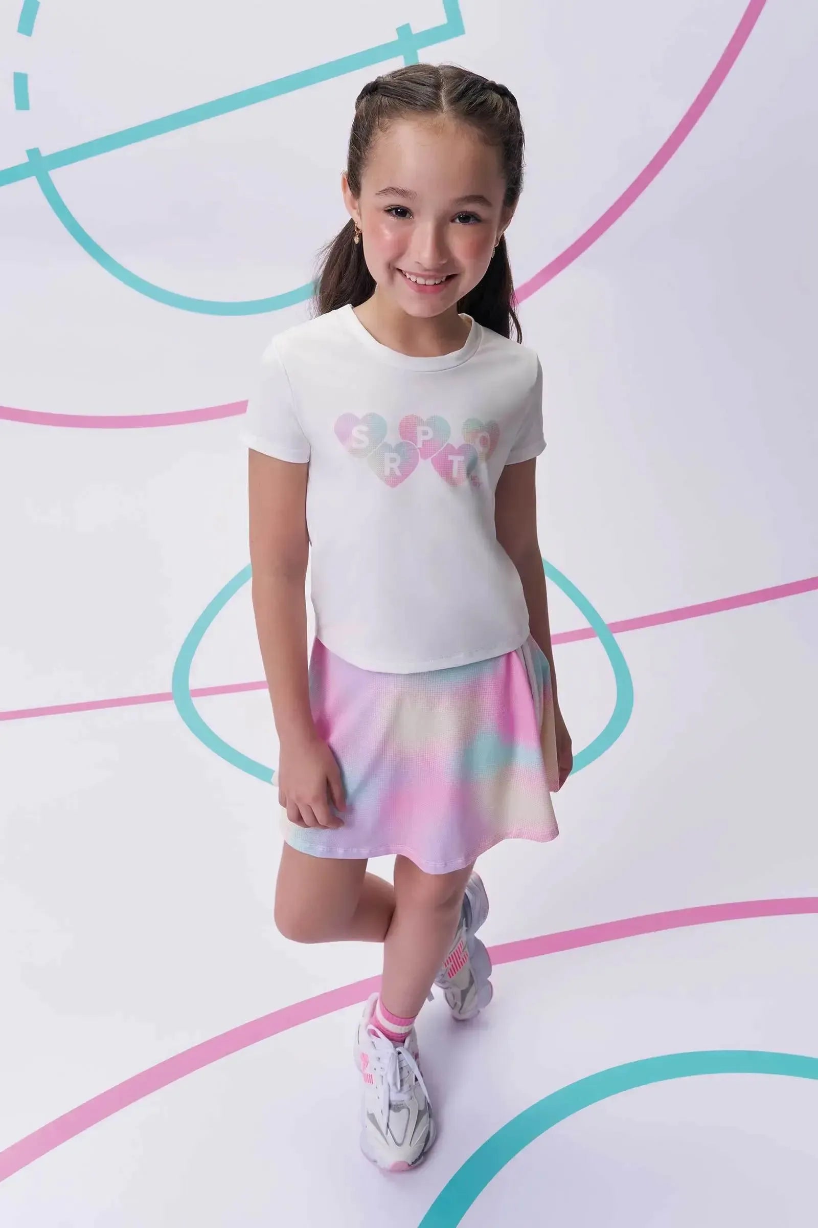 Conjunto de Blusa em Malha UV50 e Saia em Malha Yuki com Shorts Embutido 96539 Vic&Vicky Teen Menina