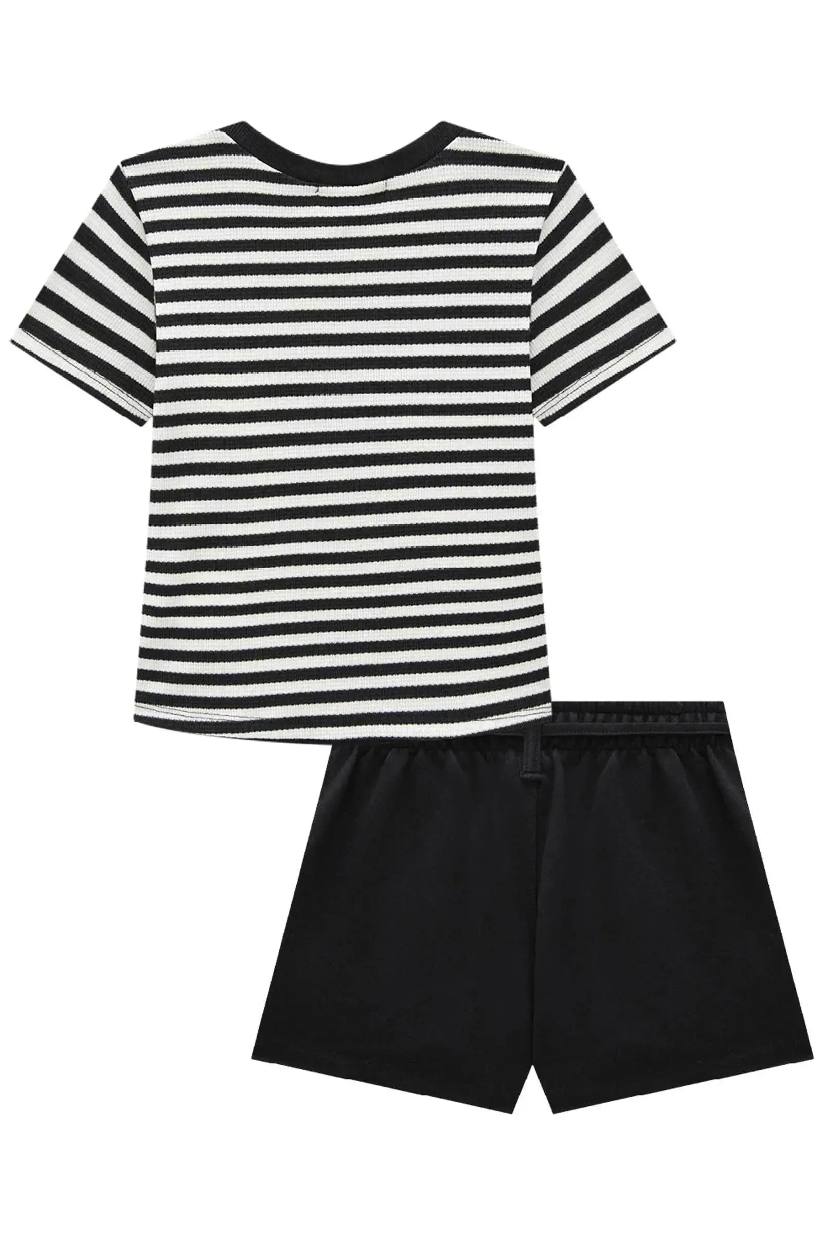 Conjunto de Blusa em Malha Waffle Listrada e Shorts em Moletom sem Pelúcia 93297 Lilimoon Teen Menina