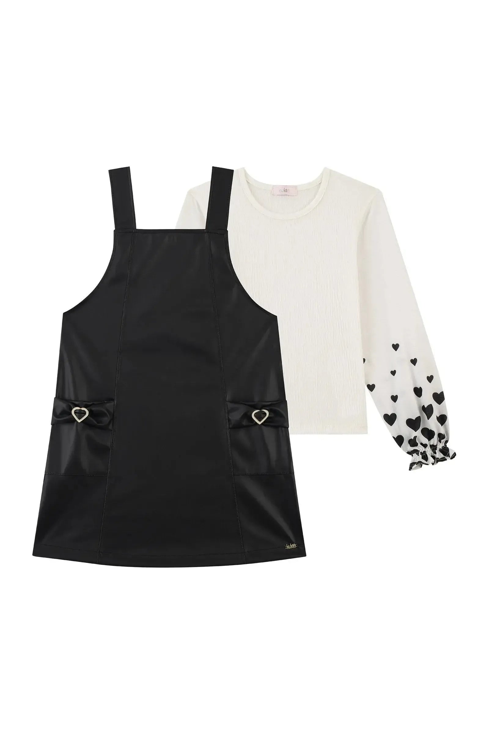 Conjunto de Blusa em Malha Wave e Salopete em Couro Eco 93780 Kukiê Infantil Menina