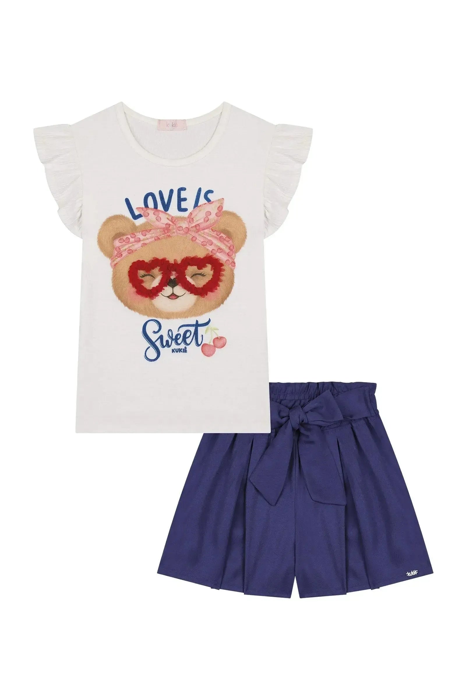 Conjunto de Blusa em Malha Wave e Shorts em Twill Fever 88236 Kukiê Infantil Menina