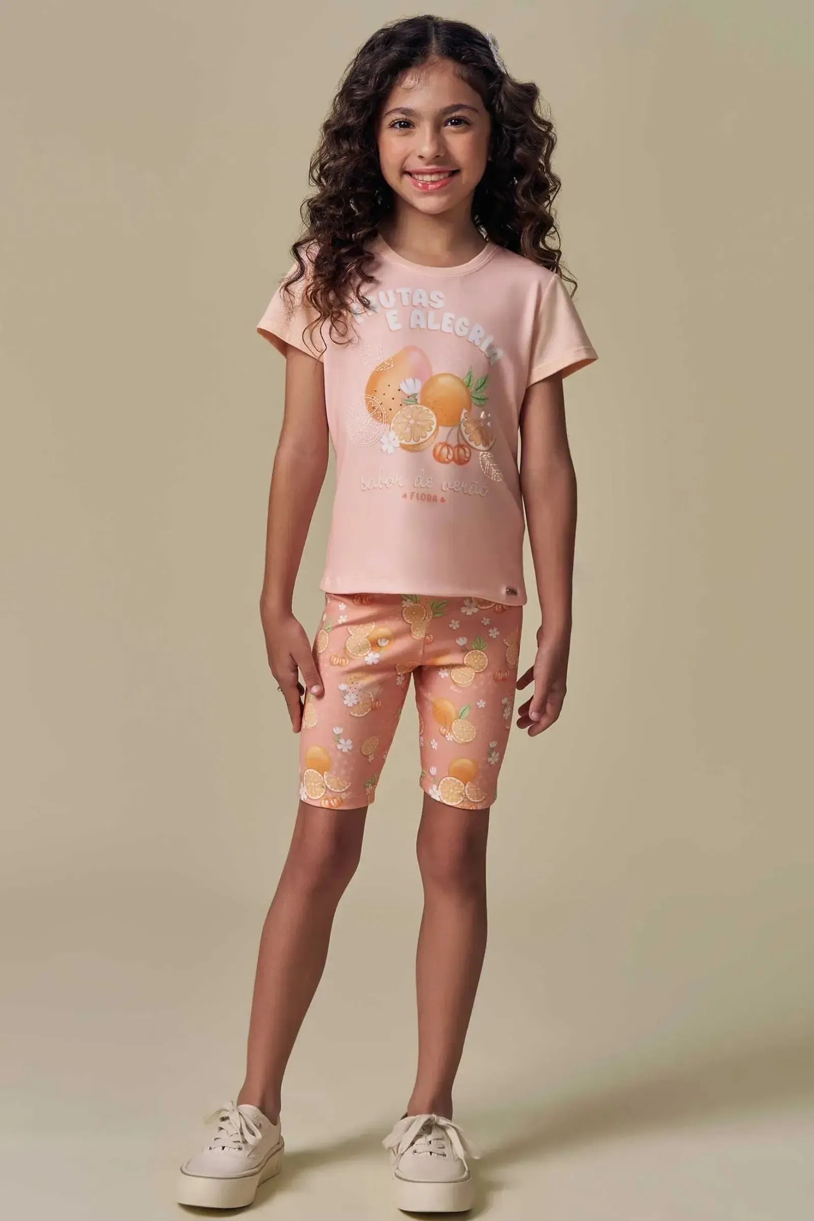 Conjunto de Blusa em Meia Malha com Biker em Malha Power 94649 Infanti Infantil Menina