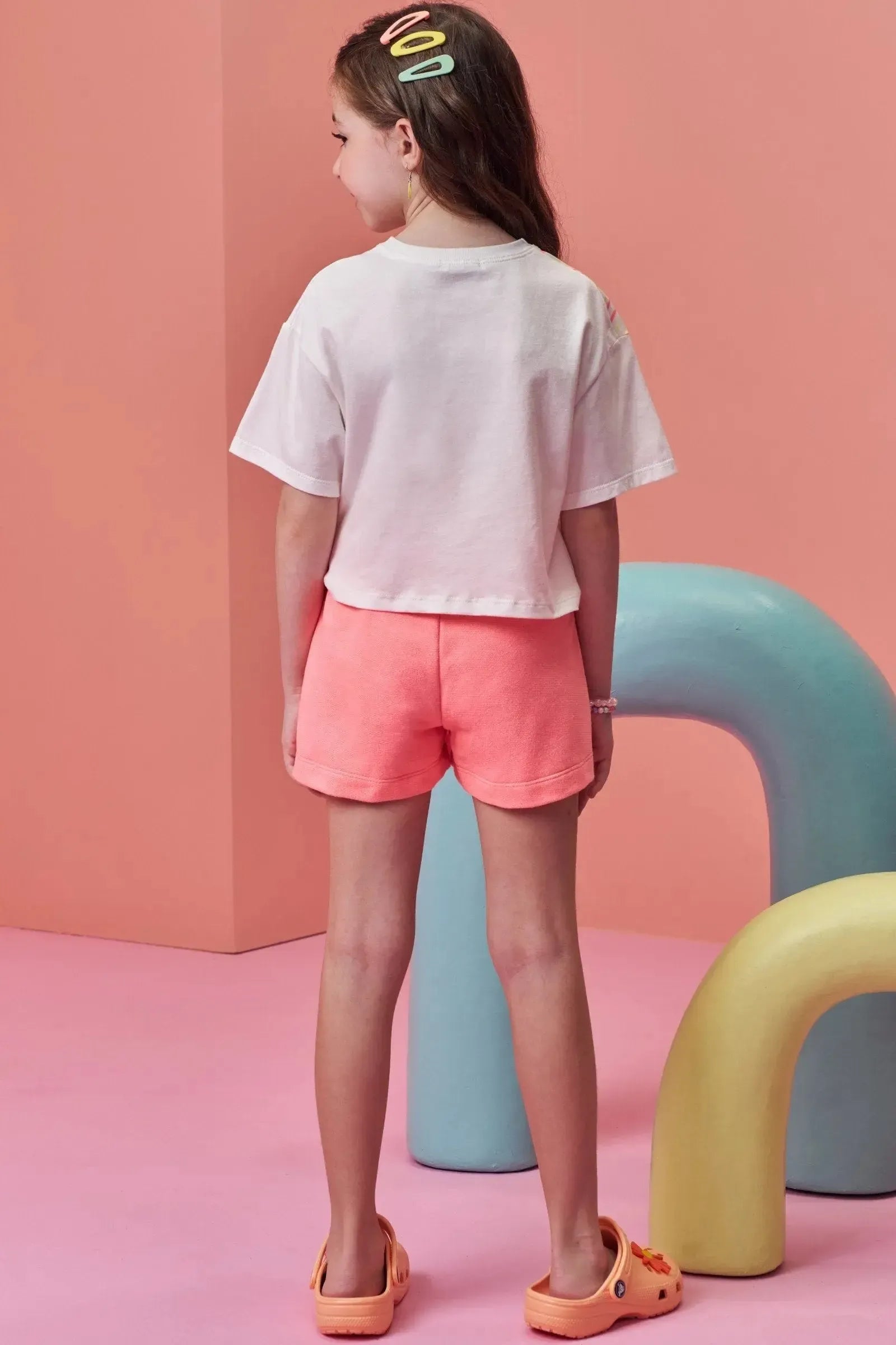Conjunto de Blusa em Meia Malha com Short Saia em Moletom sem Pelúcia 99397 Infanti Infantil Menina