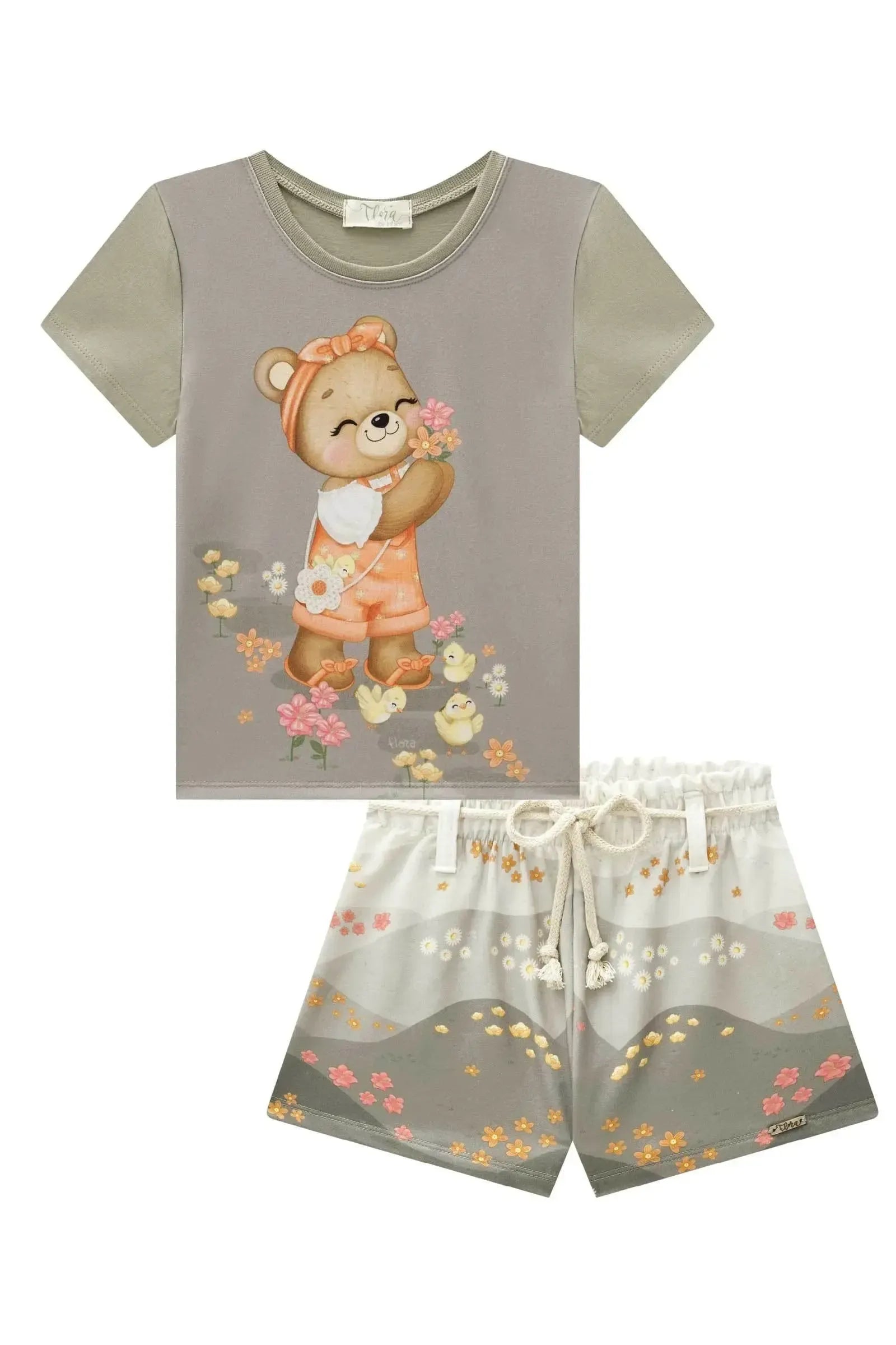 Conjunto de Blusa em Meia Malha com Shorts em Molecotton 86514 Infanti Infantil Menina