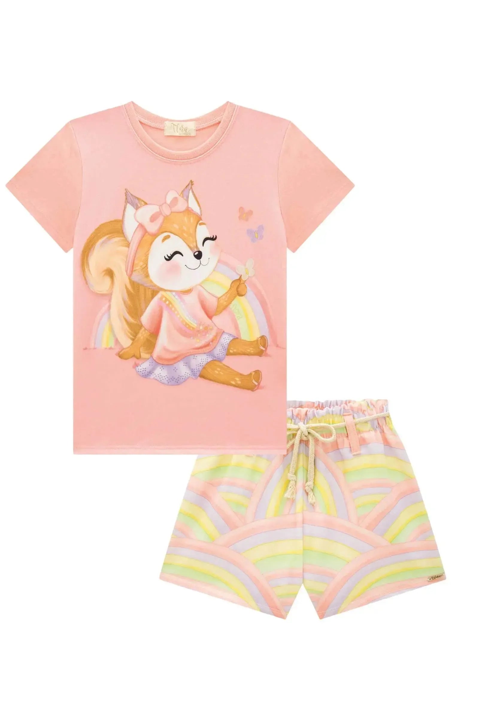 Conjunto de Blusa em Meia Malha com Shorts em Molecotton 88629 Infanti Infantil Menina