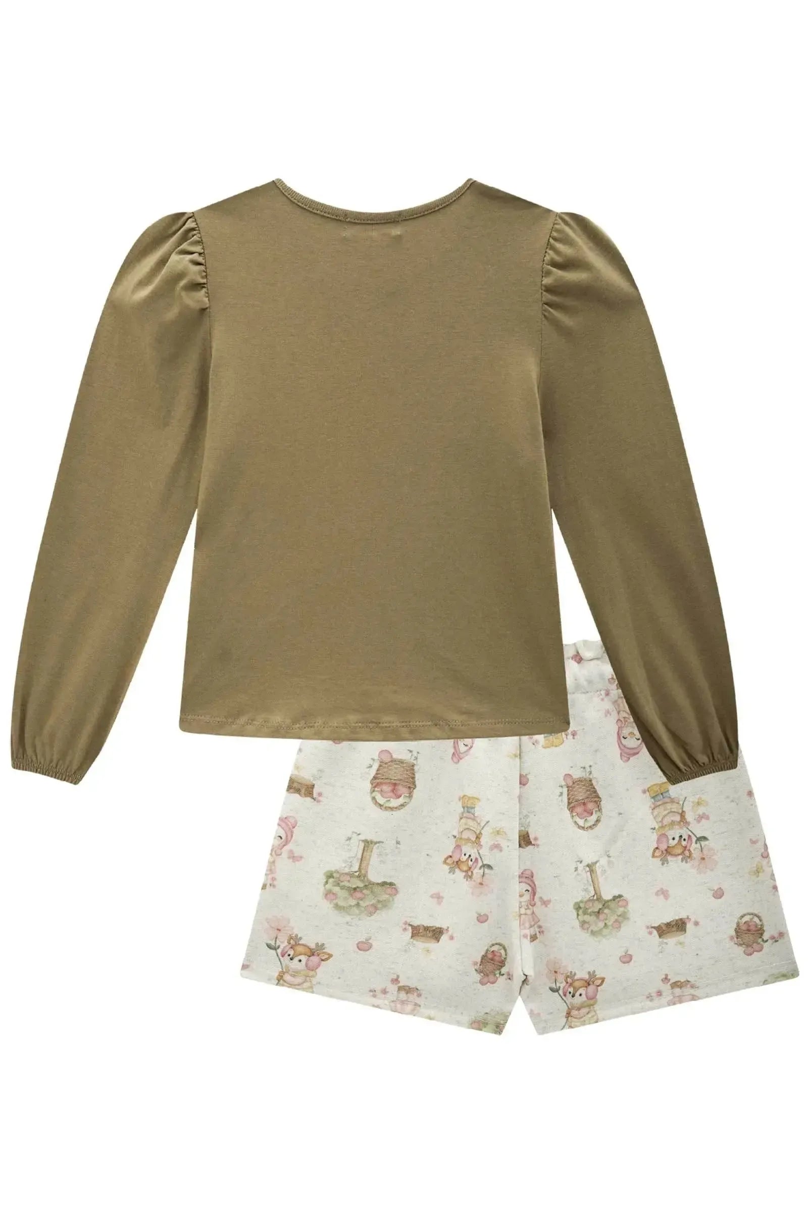 Conjunto de Blusa em Meia Malha com Shorts em Moletom Linho sem Pelúcia 90506 Infanti Infantil Menina