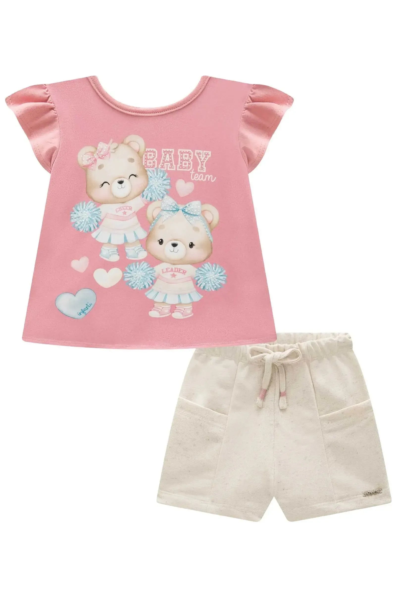 Conjunto de Blusa em Meia Malha com Shorts em Moletom Linho sem Pelúcia 93401 Infanti Infantil Menina