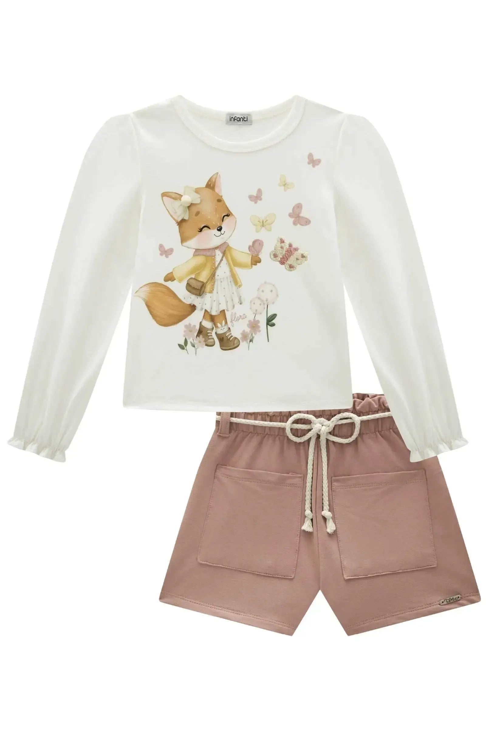 Conjunto de Blusa em Meia Malha com Shorts em Molevisco 90500 Infanti Infantil Menina