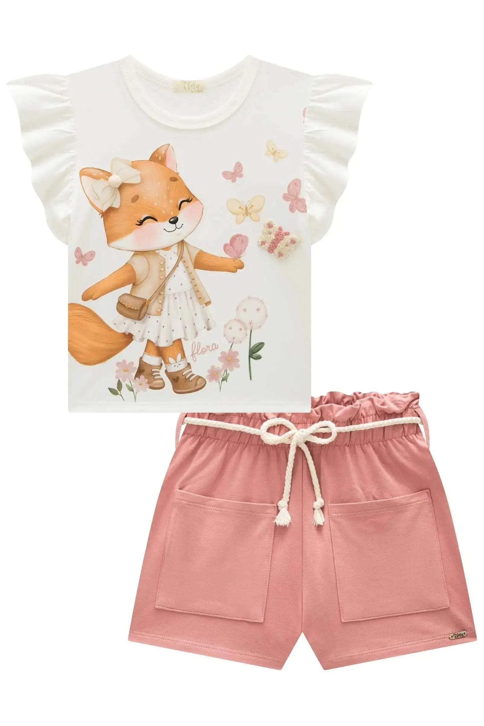 Conjunto de Blusa em Meia Malha com Shorts em Molevisco 93526 Infanti Infantil Menina