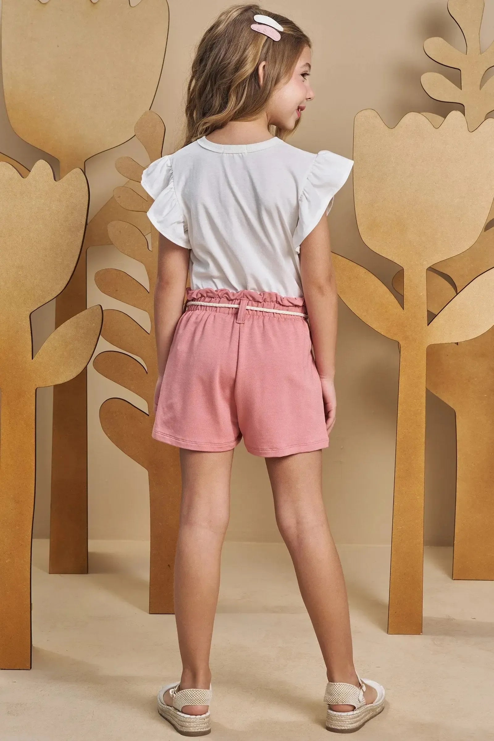 Conjunto de Blusa em Meia Malha com Shorts em Molevisco 93526 Infanti Infantil Menina