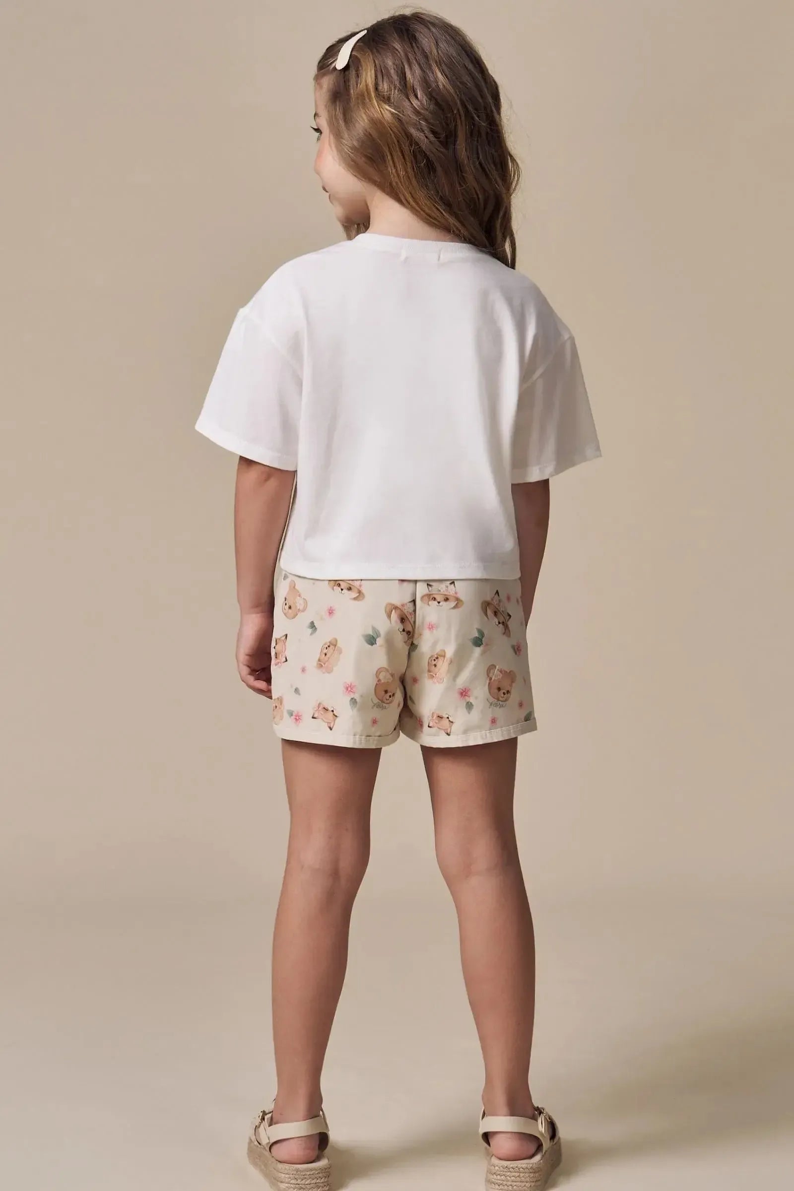 Conjunto de Blusa em Meia Malha com Shorts em Tecno Style 97022 Infanti Infantil Menina