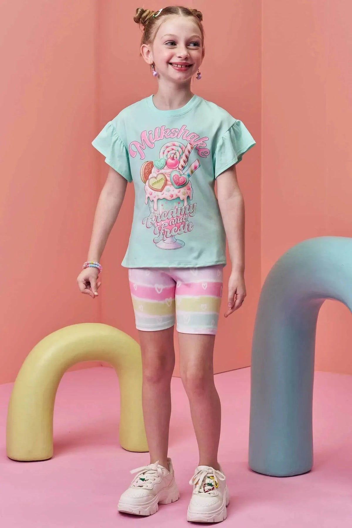 Conjunto de Blusa em Meia Malha e Bermuda Biker em Fly Tech 98352 Infanti Infantil Menina