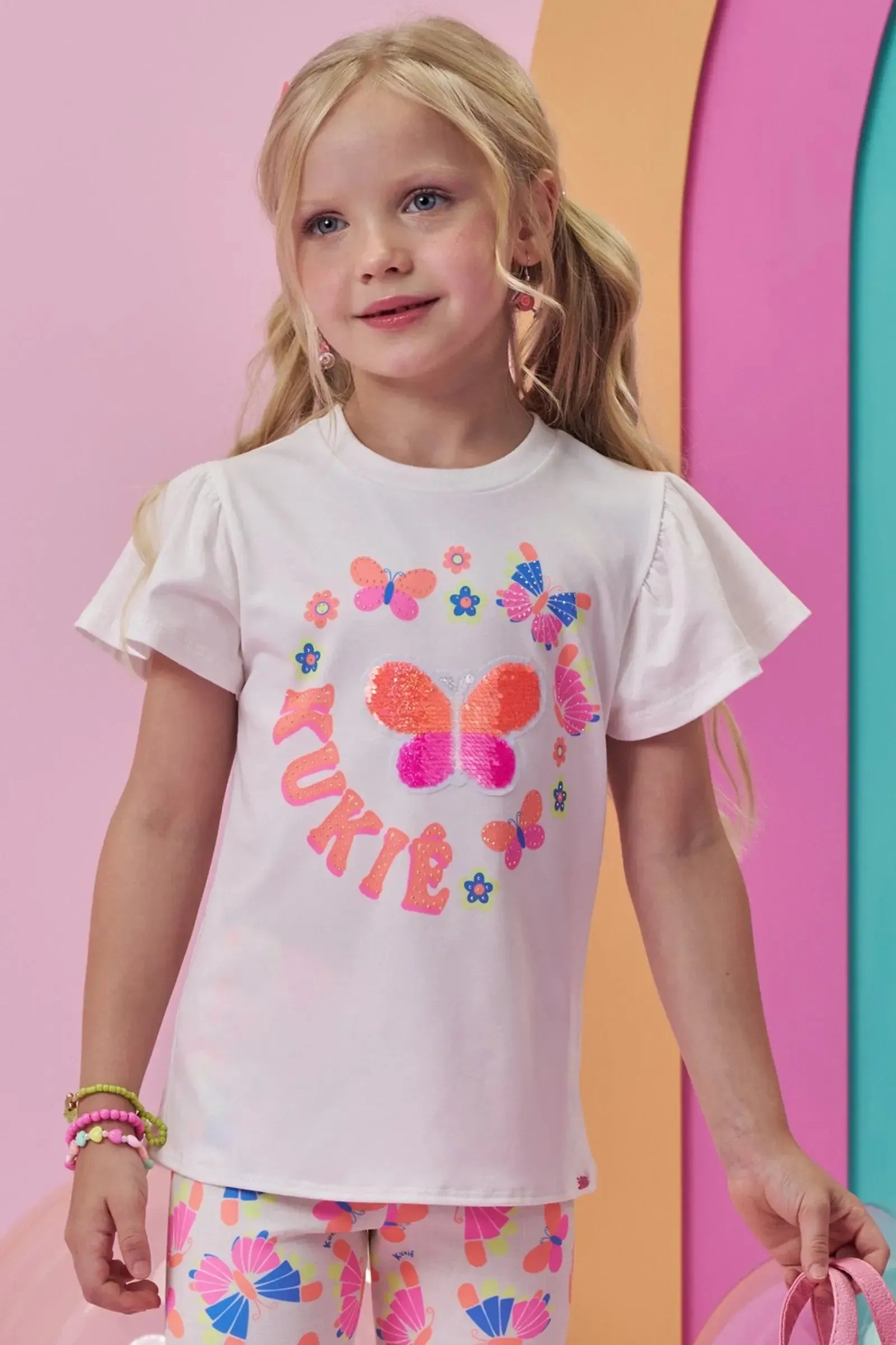 Conjunto de Blusa em Meia Malha e Bermuda Biker em Fly Tech 98453 Kukiê Infantil Menina