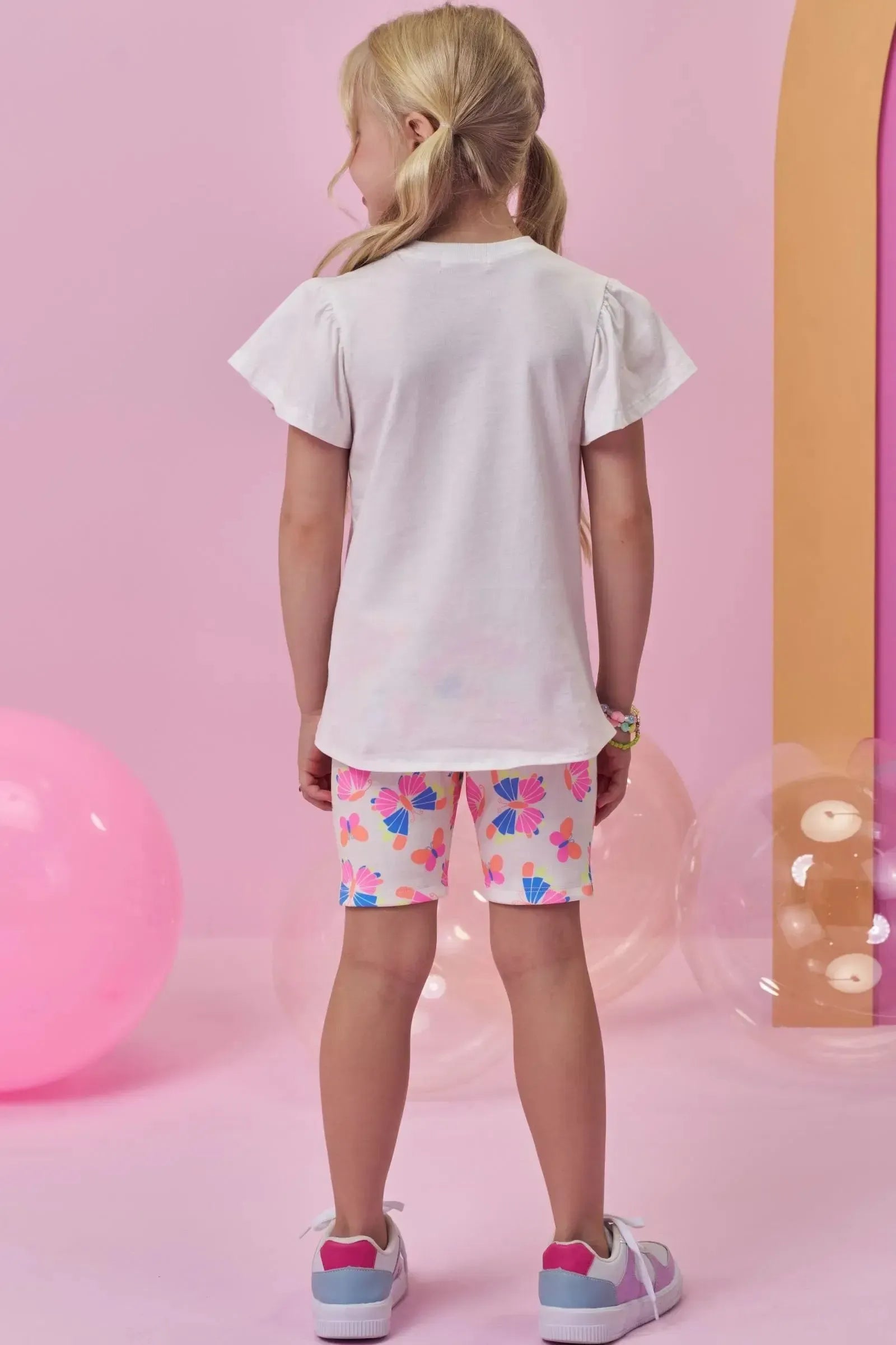 Conjunto de Blusa em Meia Malha e Bermuda Biker em Fly Tech 98453 Kukiê Infantil Menina