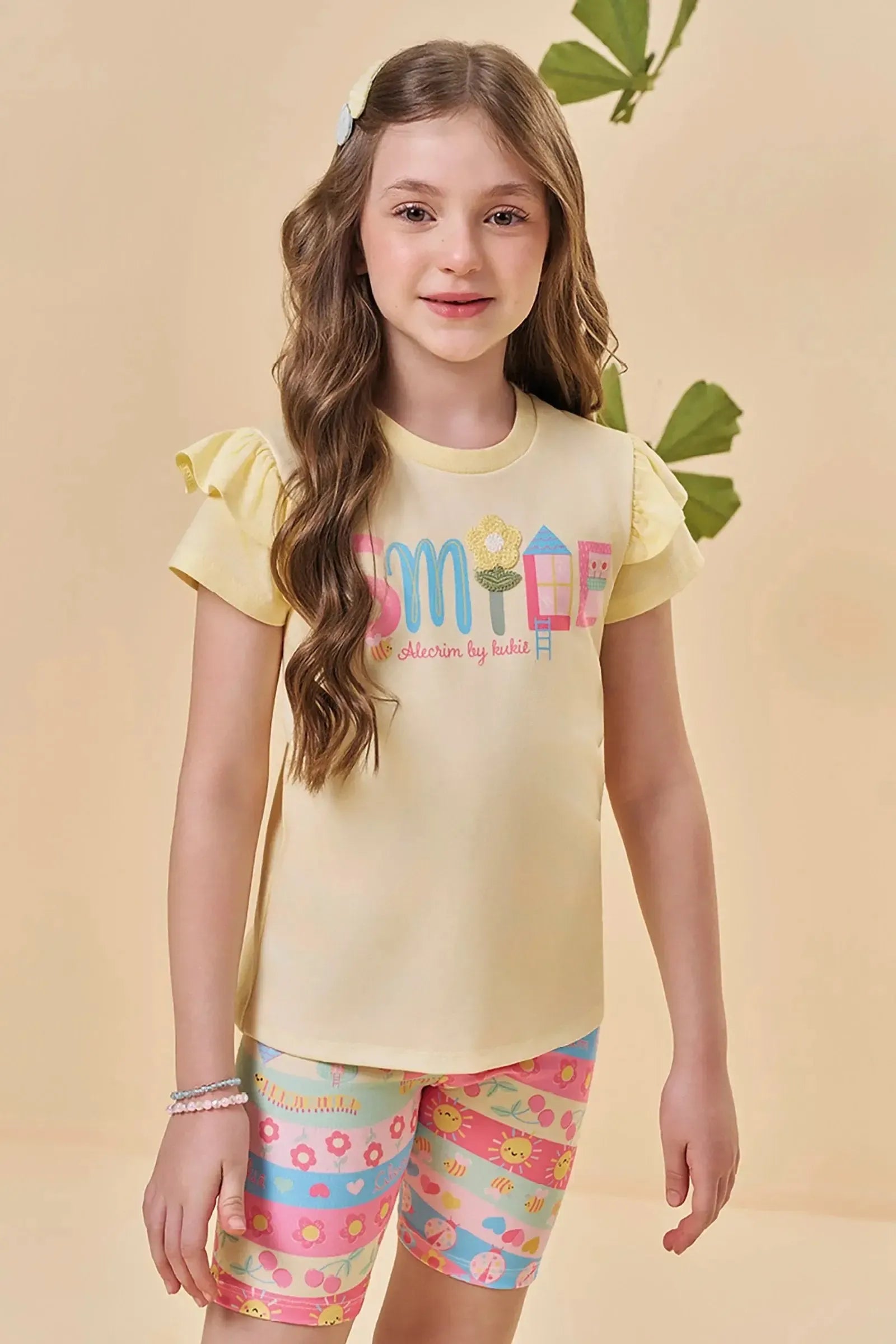 Conjunto de Blusa em Meia Malha e Bermuda Biker em Malha Power 94807 Kukiê Infantil Menina