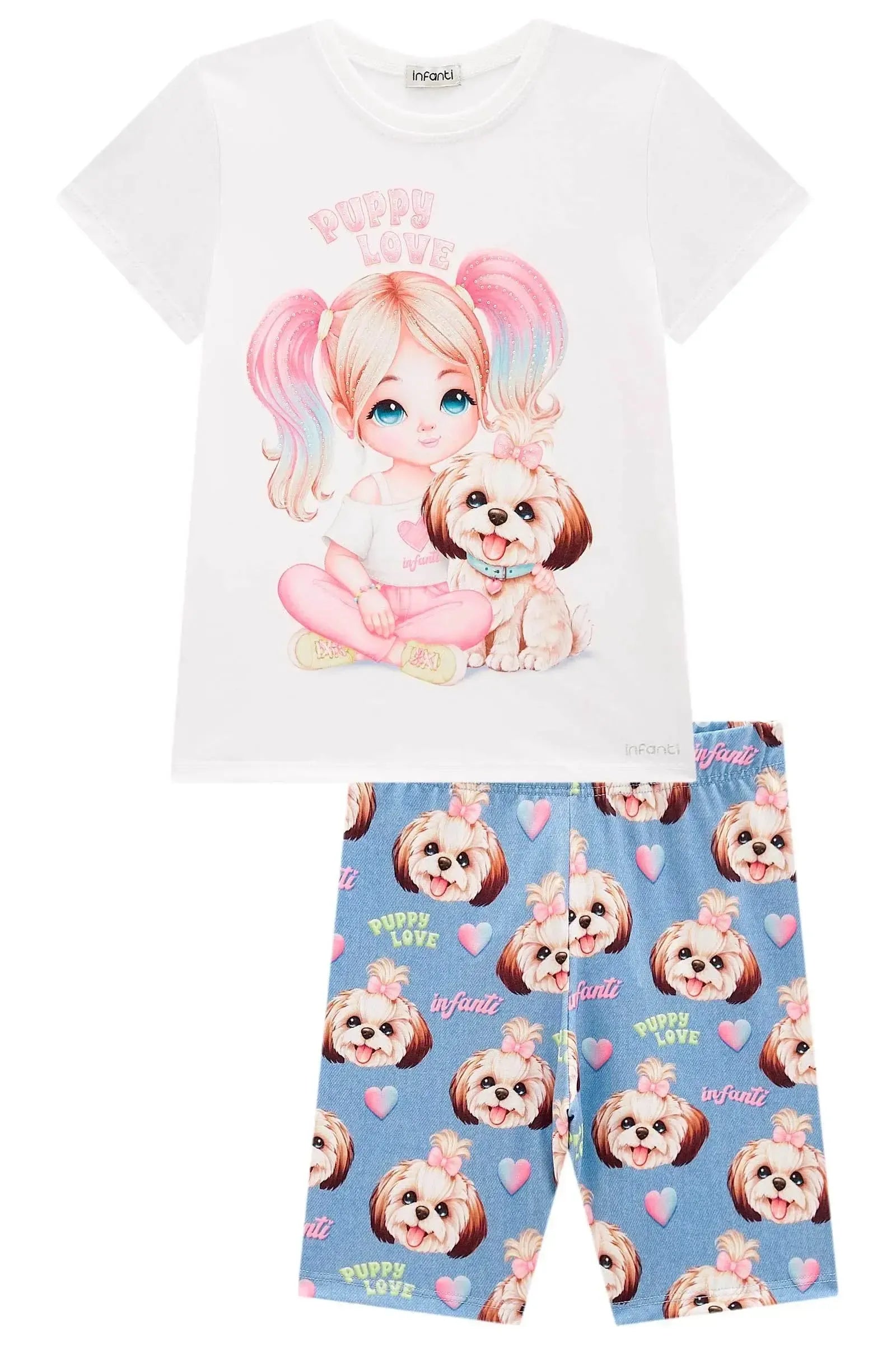 Conjunto de Blusa em Meia Malha e Bermuda Biker em Malha Power 98076 Infanti Infantil Menina