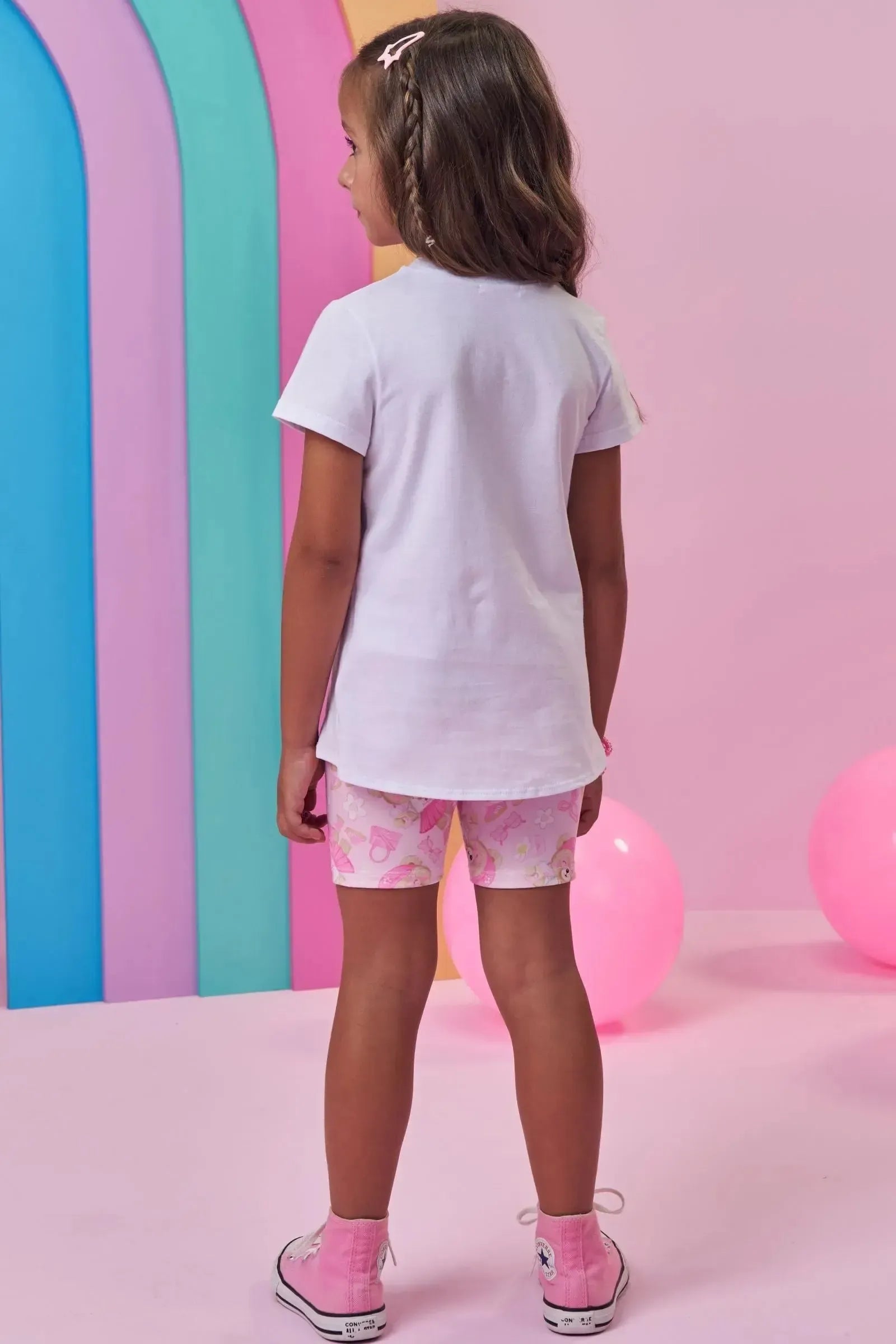 Conjunto de Blusa em Meia Malha e Bermuda Biker em Molecotton 98760 Kukiê Infantil Menina