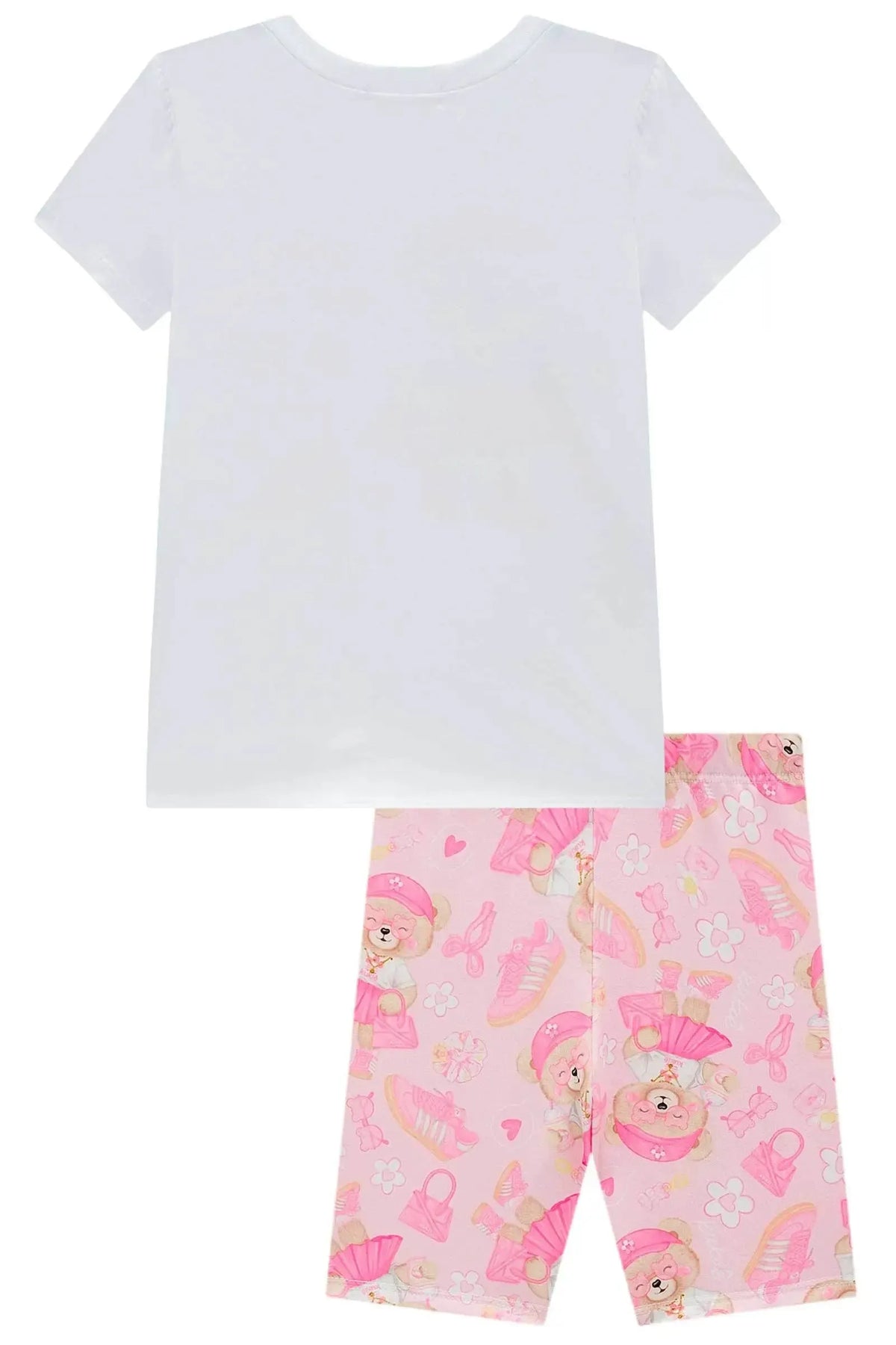 Conjunto de Blusa em Meia Malha e Bermuda Biker em Molecotton 98760 Kukiê Infantil Menina