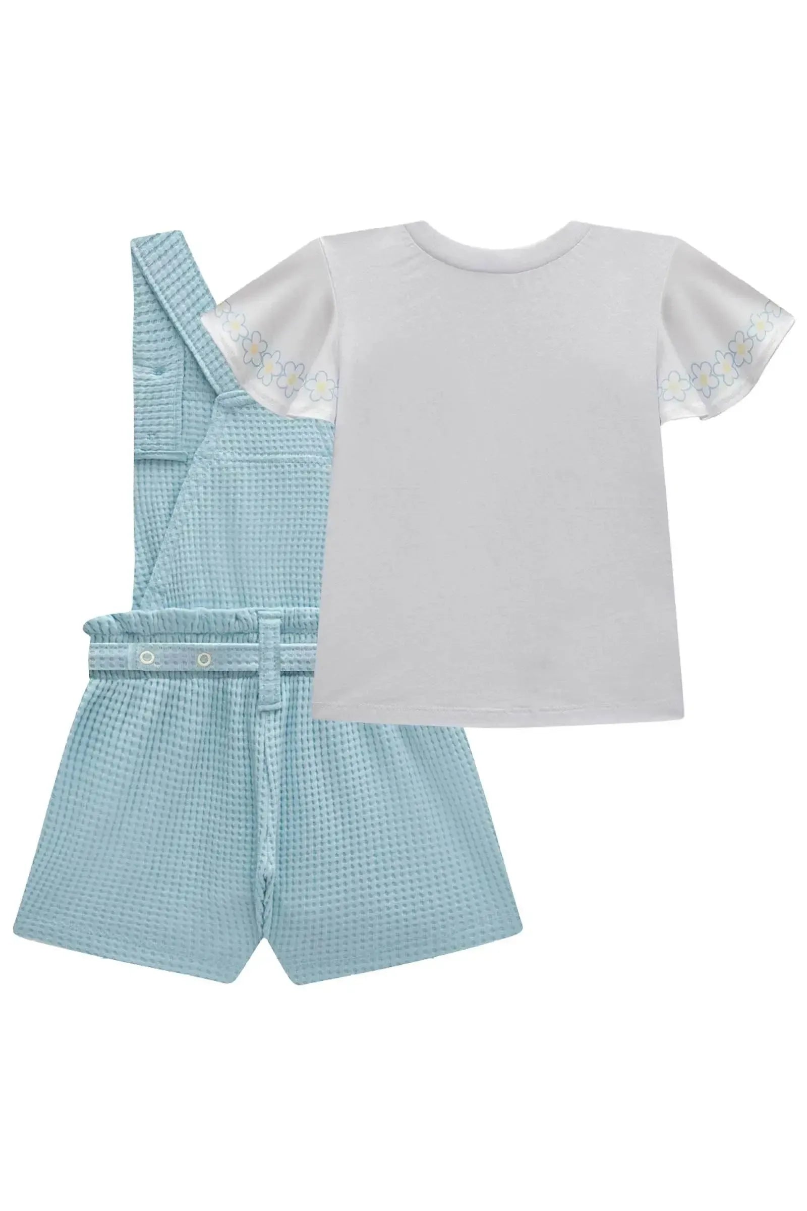 Conjunto de Blusa em Meia Malha e Jardineira em Malha Big Waffle 98467 Kukiê Infantil Menina